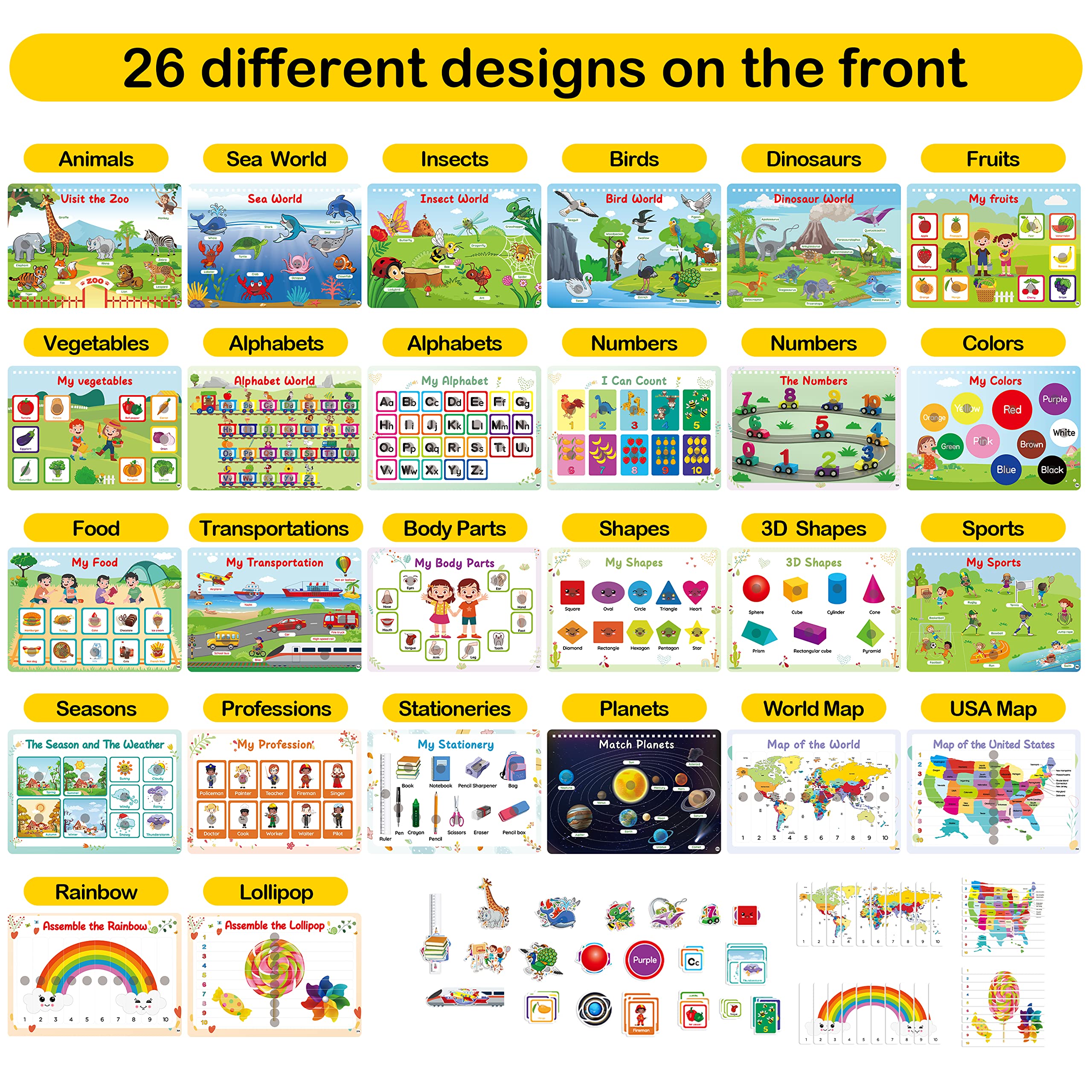 WJPC Toddler Busy Book - 53 Designs for 1-6 Years, Preschool Learning & Quiet Play - Montessori Activity for Boys & Girls at Home or Travel
