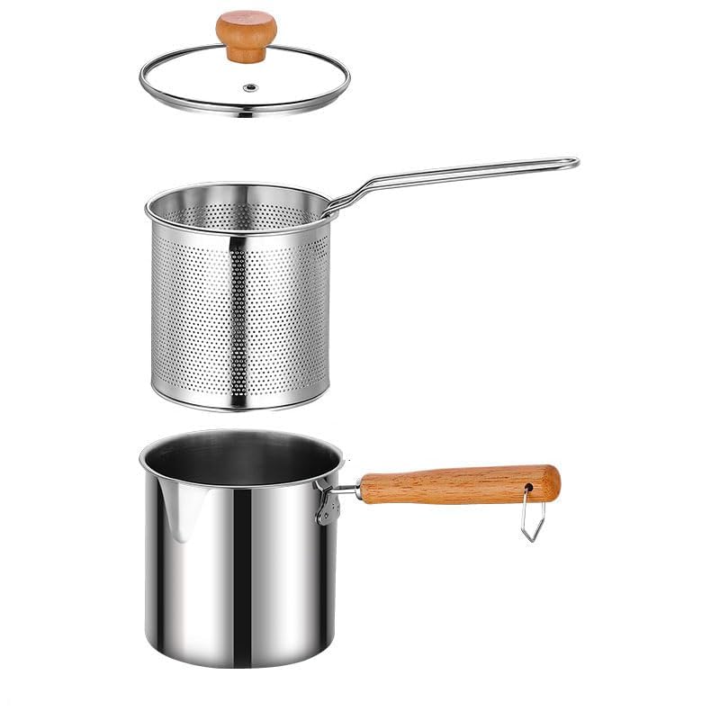 1.3-Quart Mini Deep Fryer Pot with Basket - Small Electric Fryer & Soup Pot with Tongs & Lid for 1-2 People - Gas & Induction Compatible - Dishwasher Safe - Perfect for Home Cooking, Camping & Small Kitchens