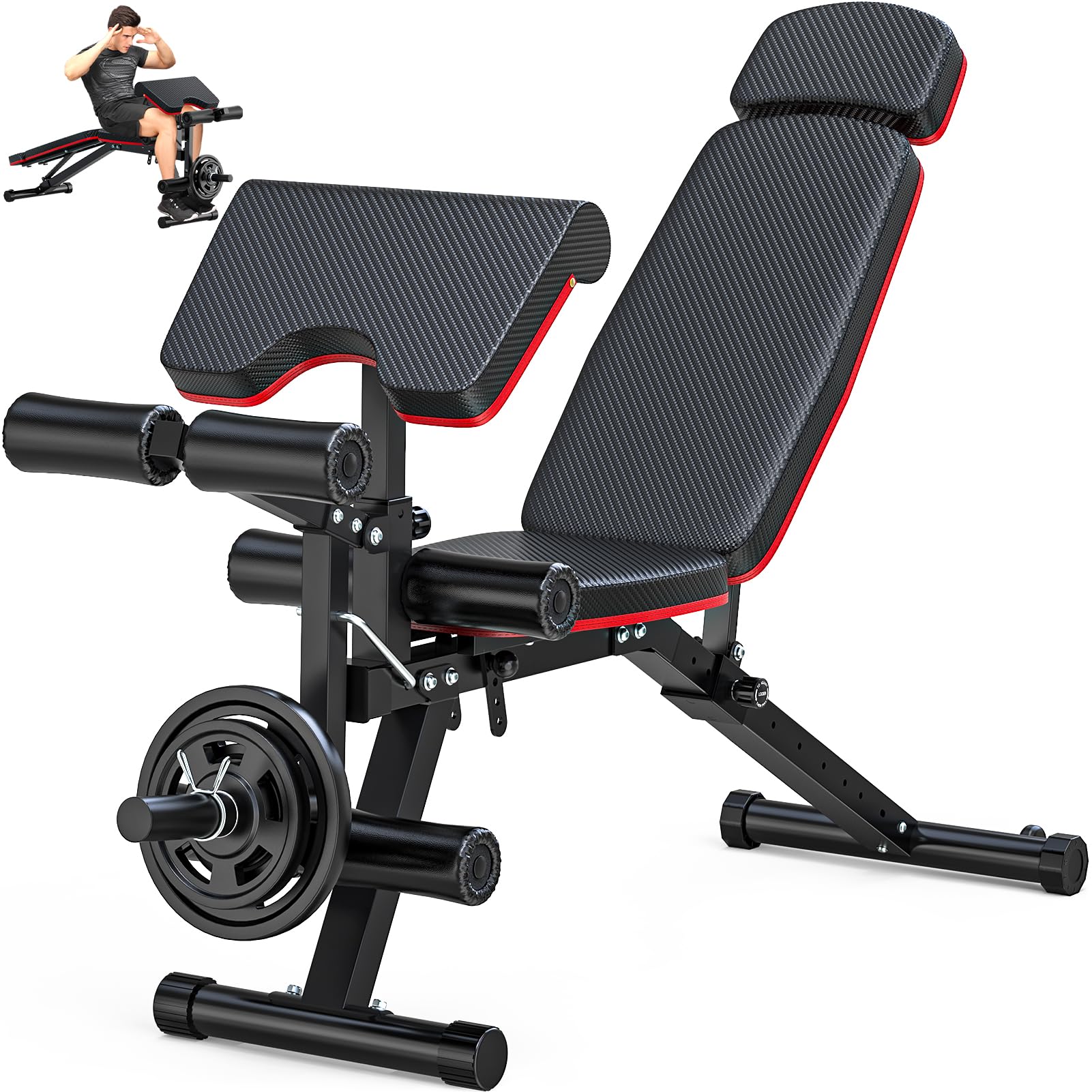 Fostoy Adjustable Weight Bench Press - 800 LB Capacity, Stable Home Gym Workout Bench with Leg Extension & Preacher Pad | Flat, Incline, Decline Strength Training Bench with Headrest for Full Body Workout | Perfect for Home Gym, Strength Training & Muscle Building