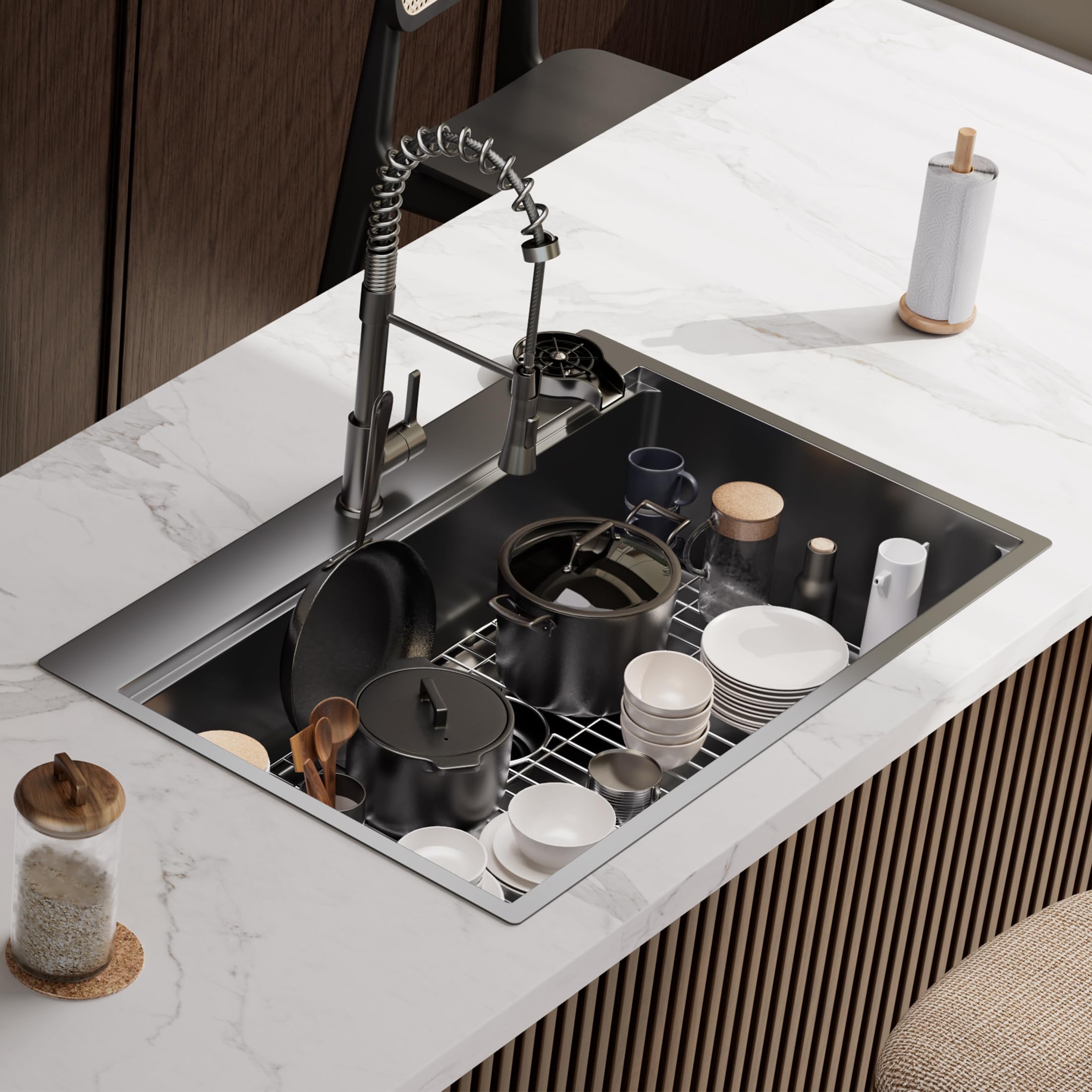 33 Inch Black Drop-In Kitchen Sink - 16 Gauge Stainless Steel Workstation Sink with Accessories - 33