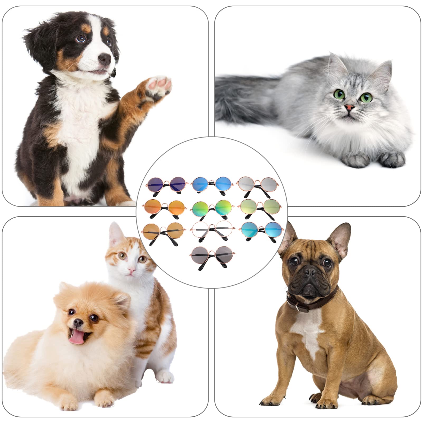 ULTECHNOVO 10pcs Funny Pet Sunglasses for Dogs & Cats - UV Protection Puppy Glasses, Kitten Eyewear for Sun Protection - Perfect for Outdoor Adventures, Beach Trips & Photo Shoots