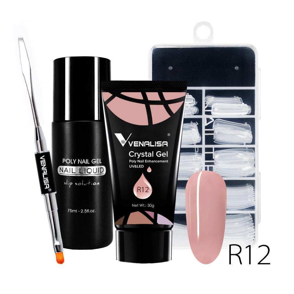 VENALISA R12 30ml Poly Extension Gel - Professional Nail Builder Gel for Strong Nail Enhancements & Extensions | Includes Slip Solution, Nail Gel Mold & Application Tool | Perfect for Salon, DIY Manicures & Nail Art Designs