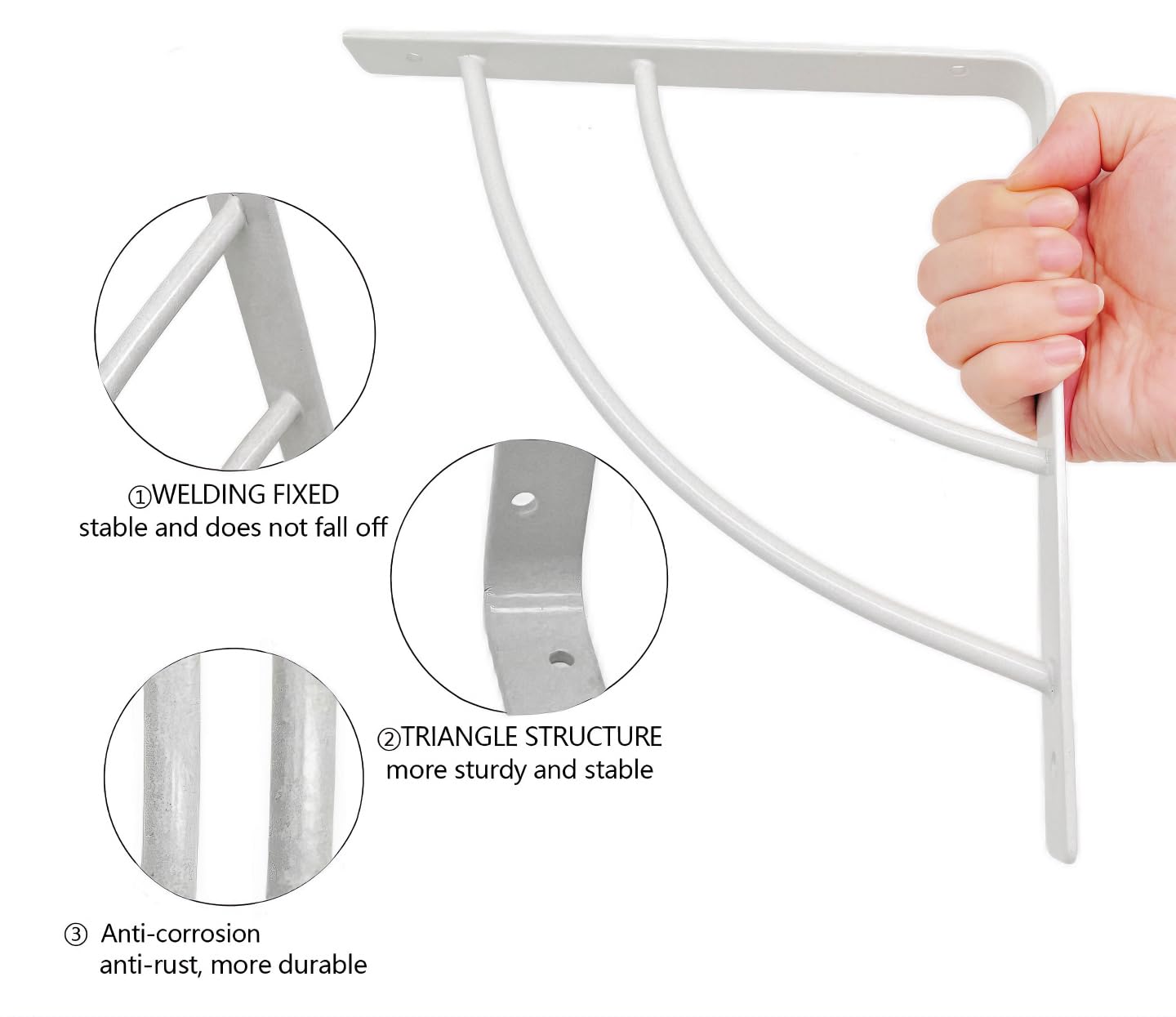 8 Inch Decorative Shelf Brackets - 2 Pack White Metal Wall Mounted Shelving Supports for Floating Shelves, DIY Home & Kitchen Organization - Includes Screws | HOME MASTER HARDWARE | Perfect for Displaying Books, Plants & Decor in Living Room, Bedroom or Office