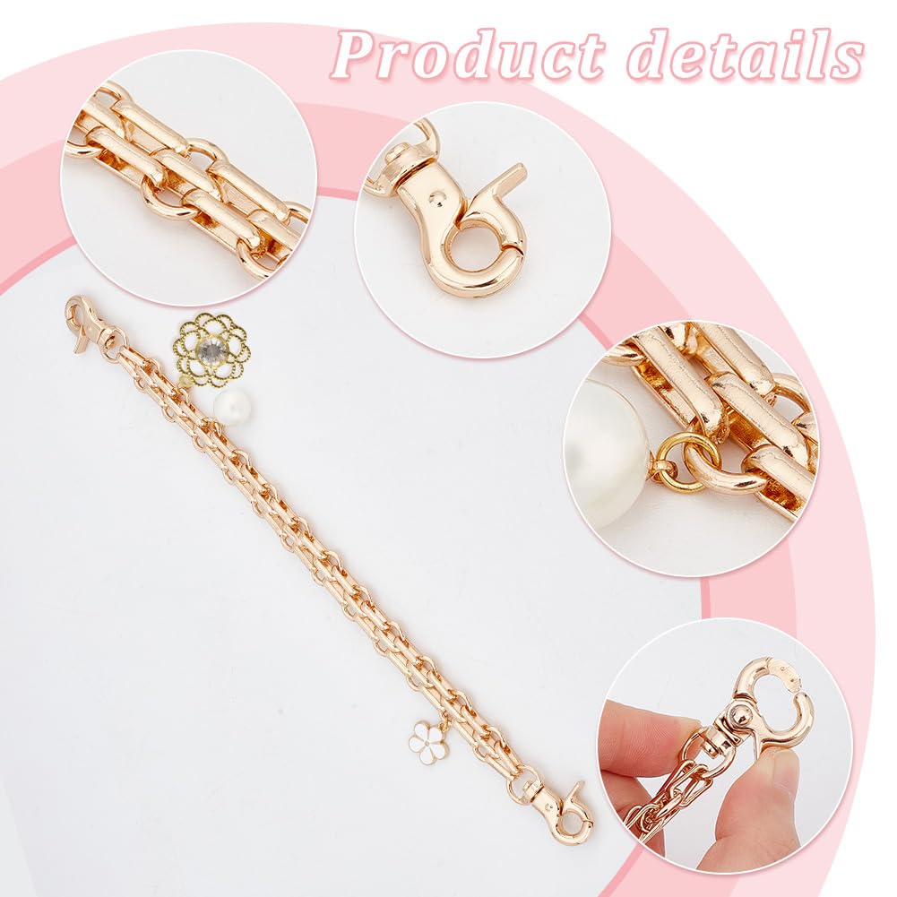 PH PandaHall 2pcs 9.8 Inch Decorative Golden Bag Chains with Flower Pearls Pendants - Purse Extender Strap, Replacement Handle for Women's Crossbody & Shoulder Bags | Perfect for Accessorizing Handbags, Evening Purses & Fashion Outfits