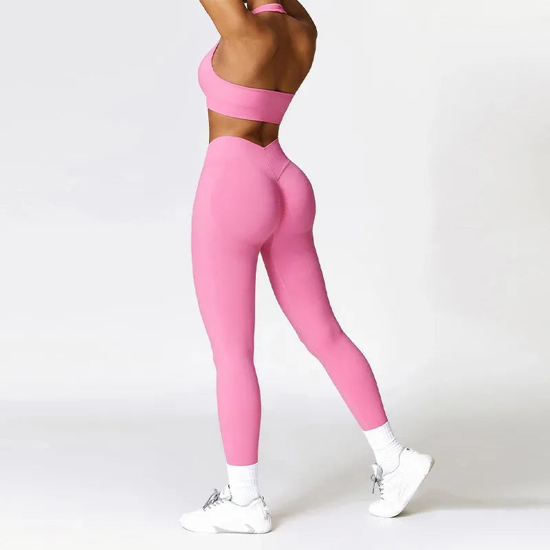 2Pcs Women's Sexy Workout Set - Quick Dry Yoga Suit & V Back Legging Activewear for Gym, Running & Fitness | Comfortable Sports Outfit for Women