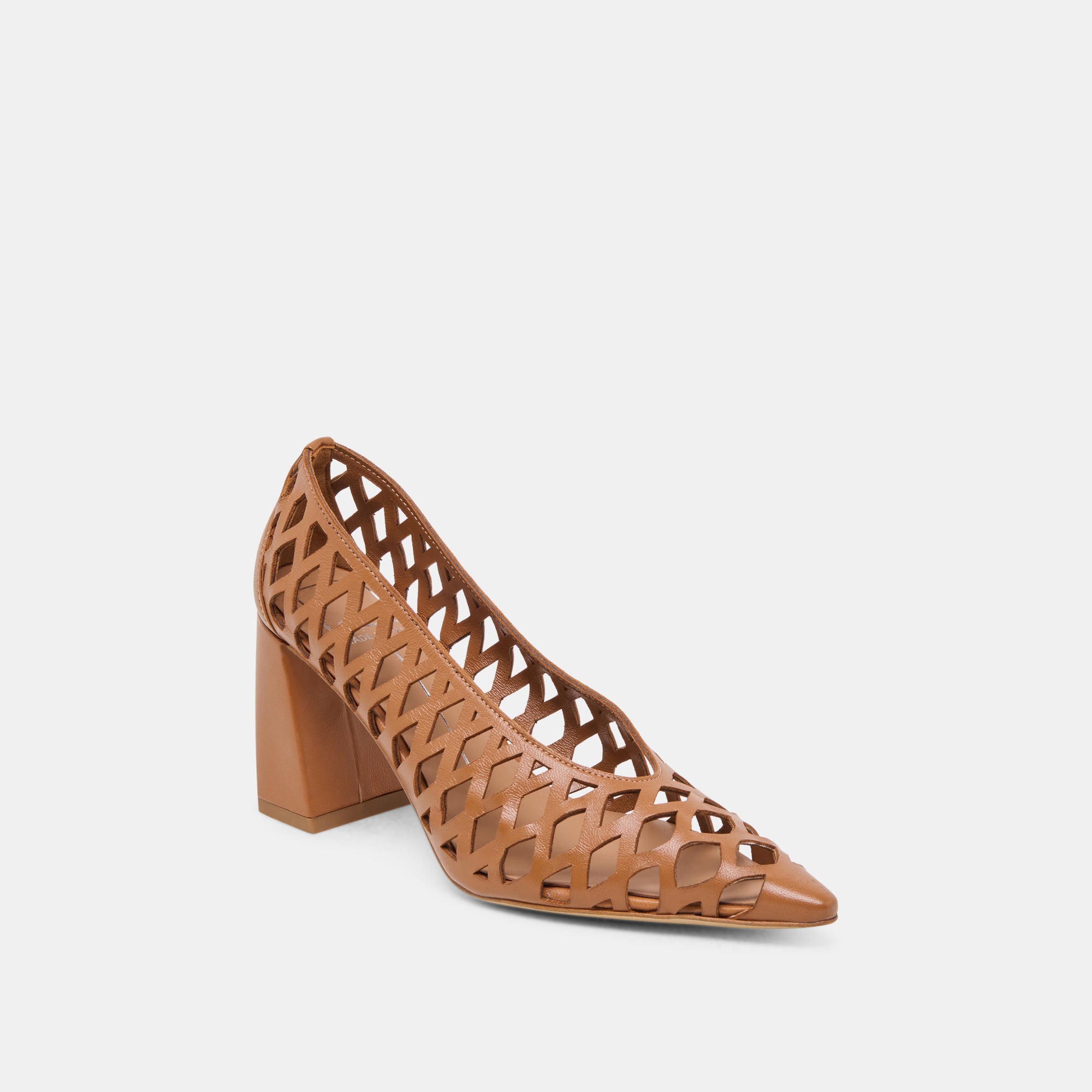 TANYA Women's Cognac Woven Leather High Heels - Stylish Dress Shoes for Work, Party & Special Occasions