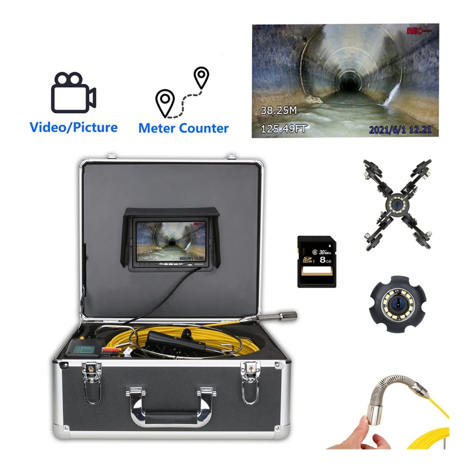 30M/50M Sewer Inspection Camera with Meter Counter & DVR - Industrial Endoscope for Drain Pipe, Pipeline & Sewer Line Inspection - Ideal for Plumbing, HVAC & Home Maintenance