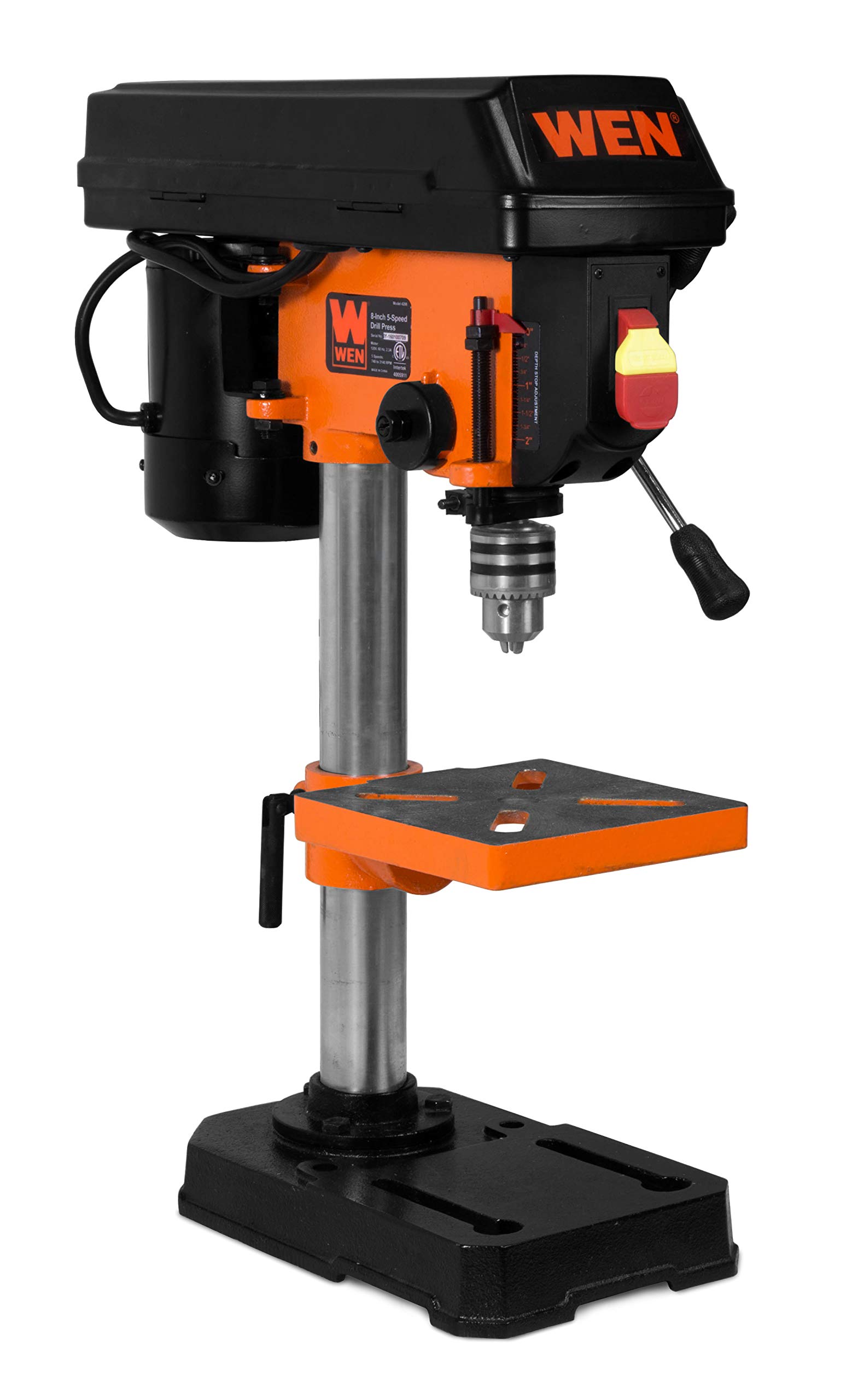 WEN BG4282 4.8-Amp 8-Inch Single Speed Bench Grinder with LED Work Lights & 4208T 2.3-Amp 8-Inch 5-Speed Cast Iron Benchtop Drill Press - Perfect for Metalworking, Woodworking, and DIY Home Projects