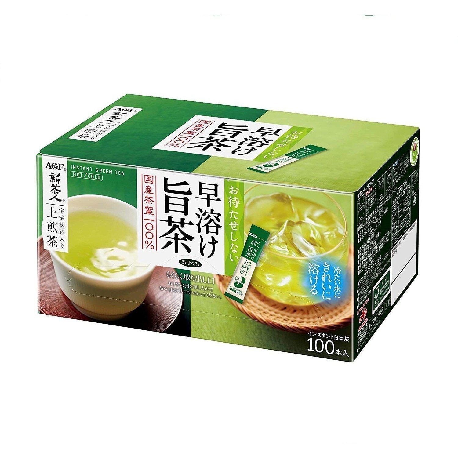 AGF Instant Powdered Sencha Green Tea with Uji Matcha - 100 Sticks Pack | Premium Japanese Tea for Energy Boost & Relaxation | Perfect for Office, Travel & Home Use