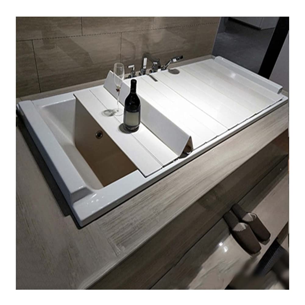 Foldable 6mm PVC Bathtub Cover - Insulated, Dustproof Shutter Bath Lid for Relaxation | Customizable White Bathtub Tray (118x70cm/46x28) | Perfect for Bath Time Reading, Tablet Storage & Spa Experience