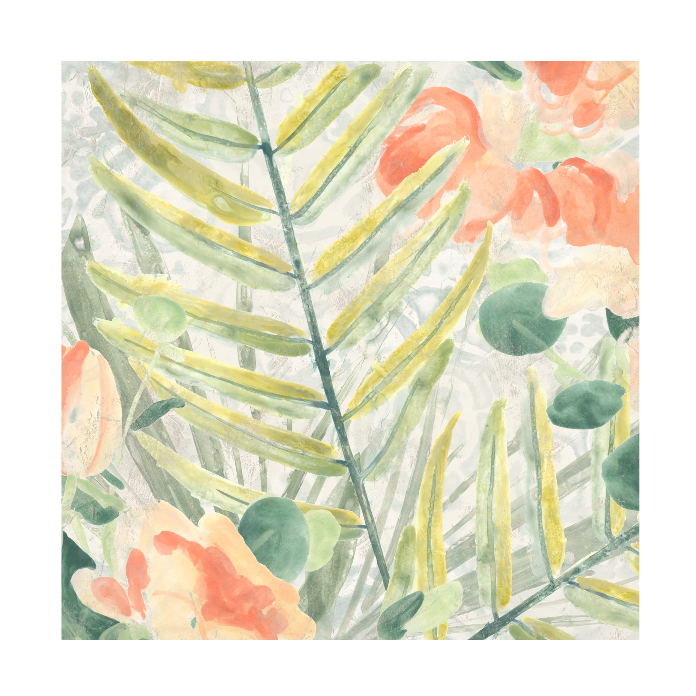June Erica Vess 'Palm Garden III' Canvas Wall Art Print - 35x35 Inches Framed Tropical Landscape Painting for Living Room, Bedroom & Office Decor
