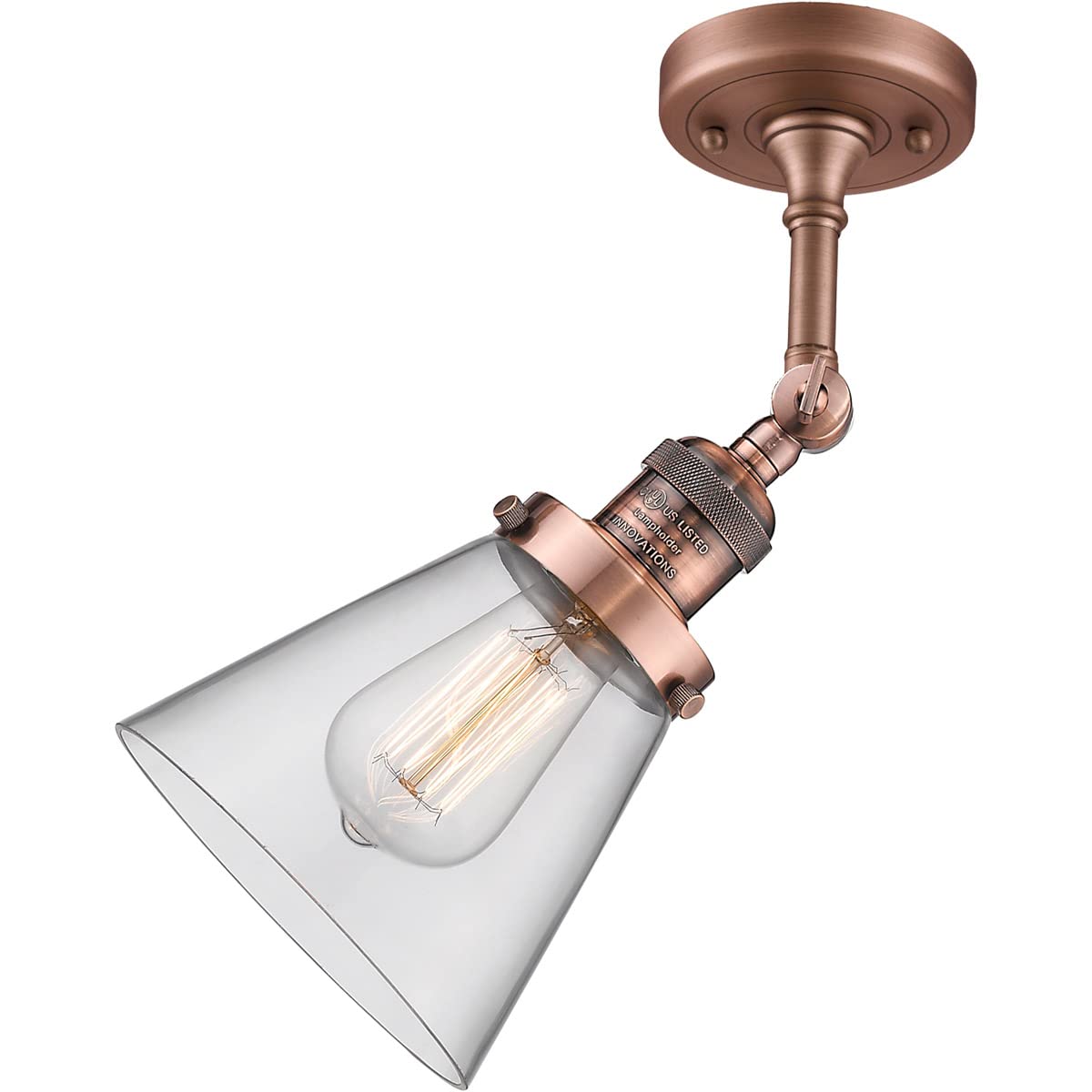 Innovations 201F-AC-G62-LED Semi-Flush Mount Ceiling Light Fixture - Antique Copper Finish, Energy Efficient LED Lighting for Bedroom, Hallway & Entryway
