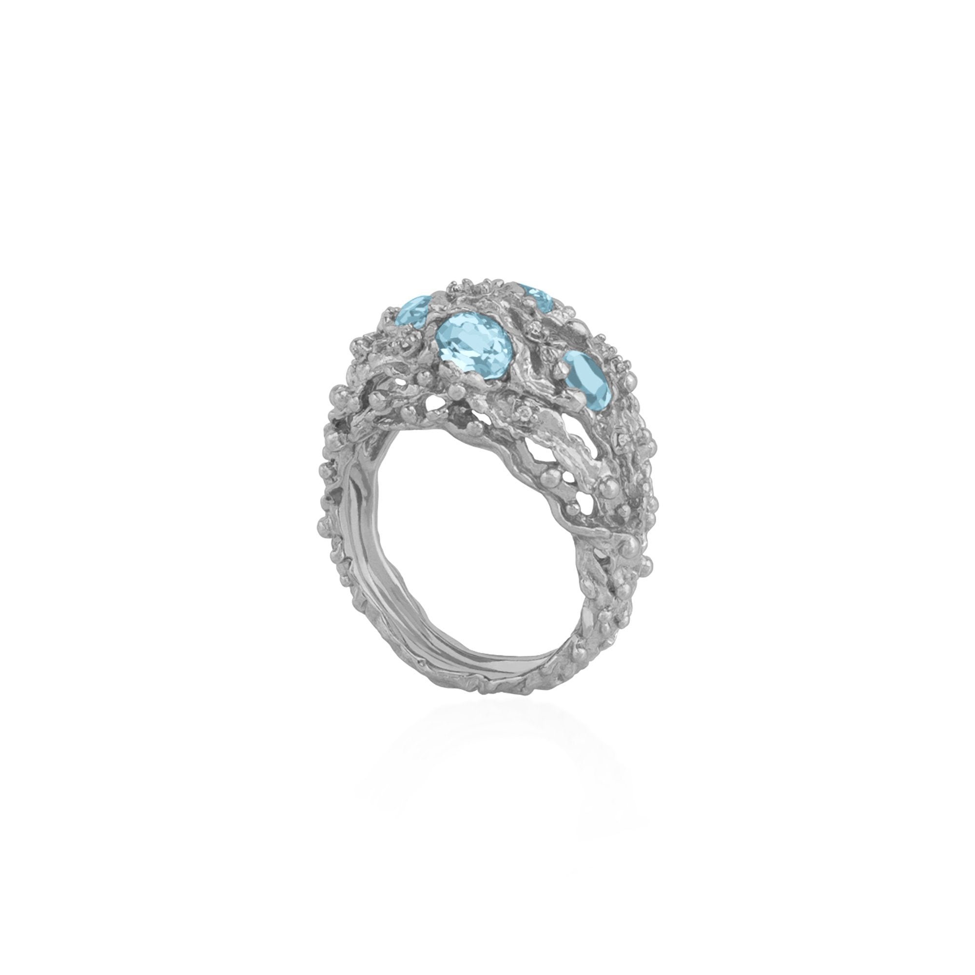 Blue Topaz and Diamond Ocean Ring – Elegant Sterling Silver Jewelry for Women – Perfect for Beach Weddings, Anniversaries, and Gift Giving