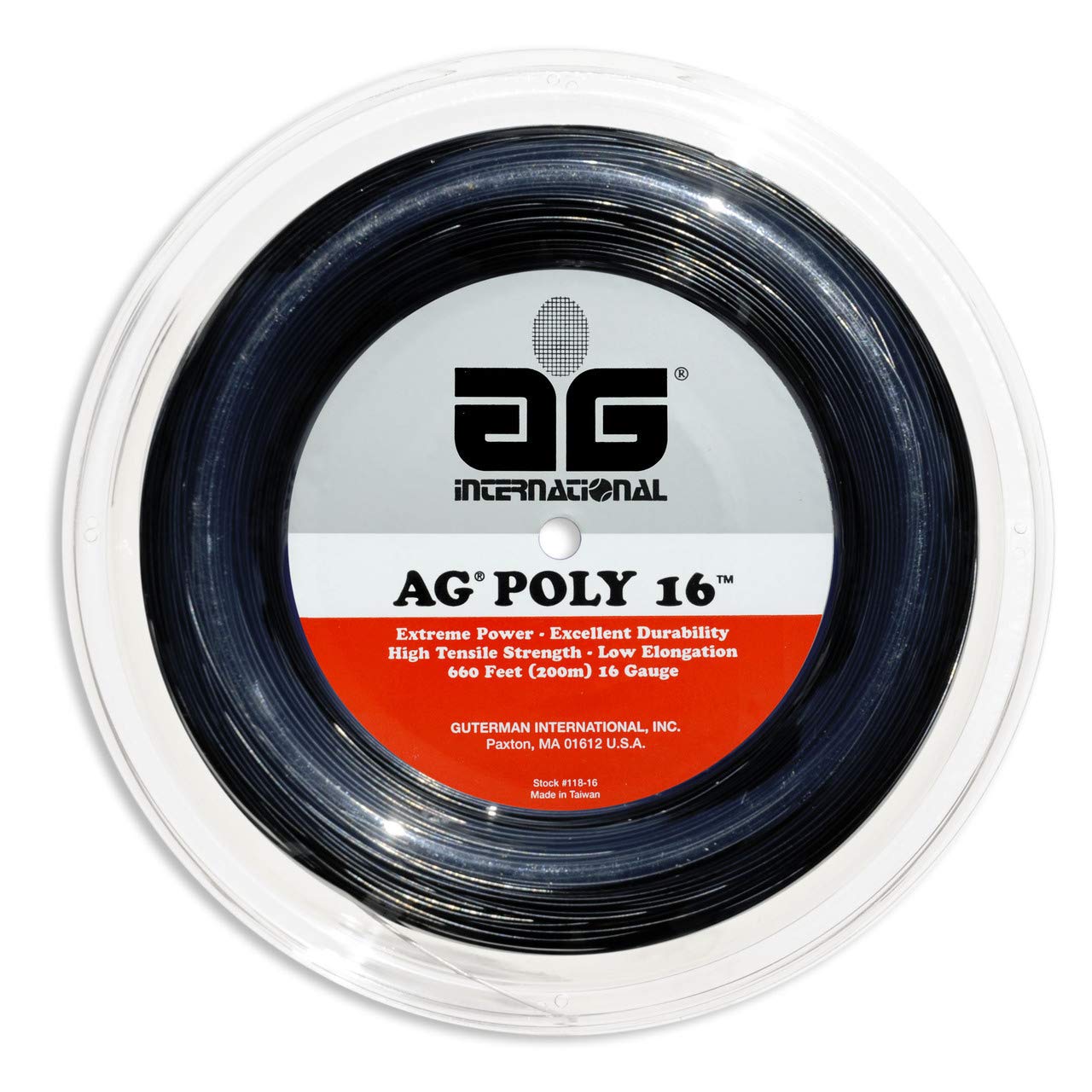 AG Poly 16 Polyester Tennis String Reel - Black | Professional Tennis String for Durability & Performance | Perfect for Competitive Players & Stringing Machines