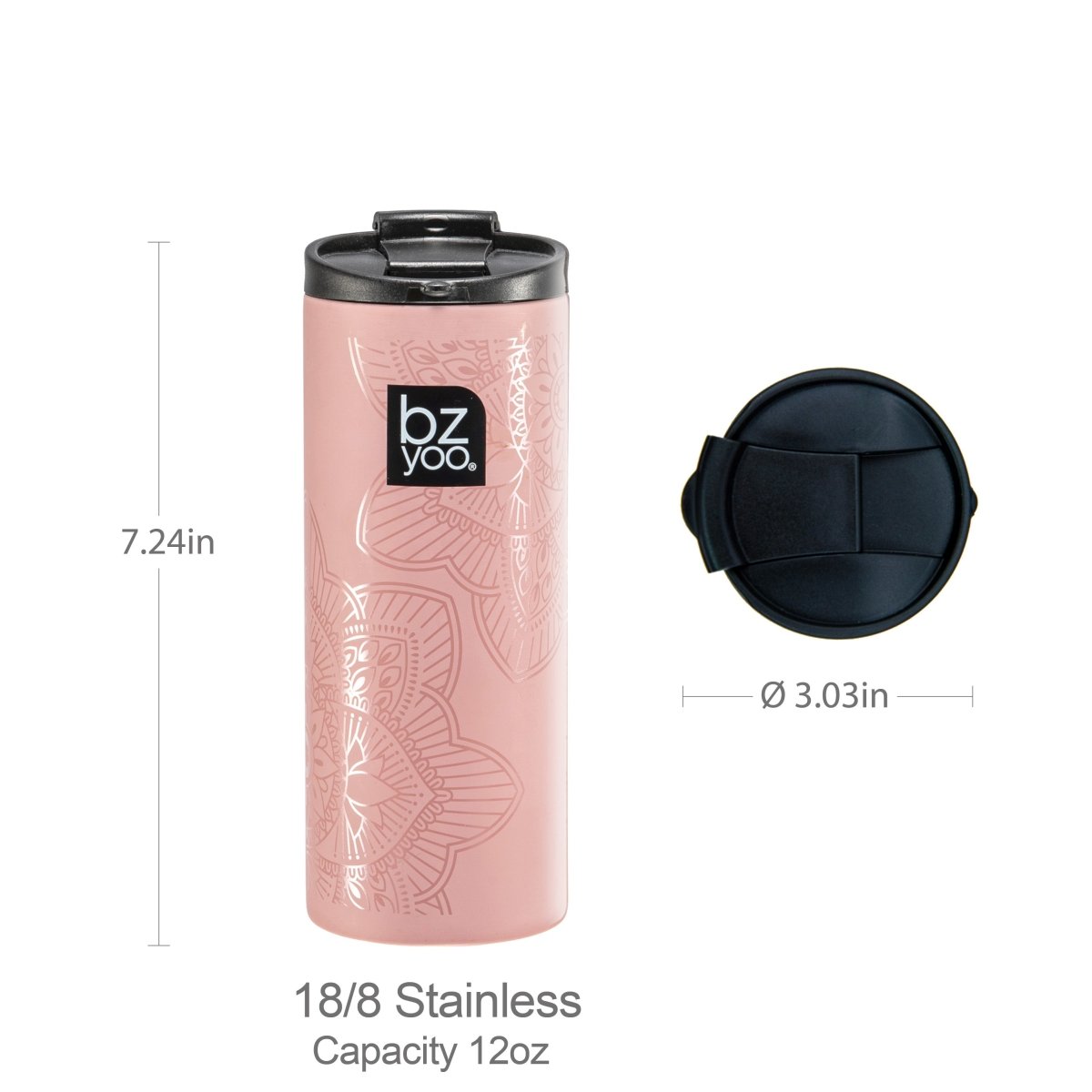 12oz Stainless Steel Vacuum Insulated Tumbler with Double Wall - La La Mandala Pink Design | Hot & Cold Beverage Cup for Coffee, Tea, Smoothies | Perfect for Office, Travel, Camping & Outdoor Activities