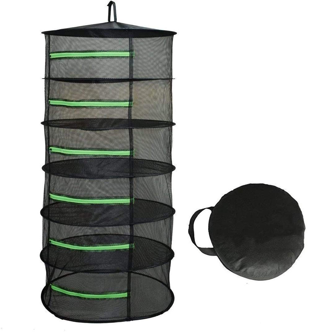 6-Layer Collapsible Mesh Hanging Herb Drying Rack for Plants, Buds & Seeds - Green Zippered Garden Tea Flower Dryer with Free Hooks | Perfect for Outdoor Herb Drying, Tea Making & Floral Preservation