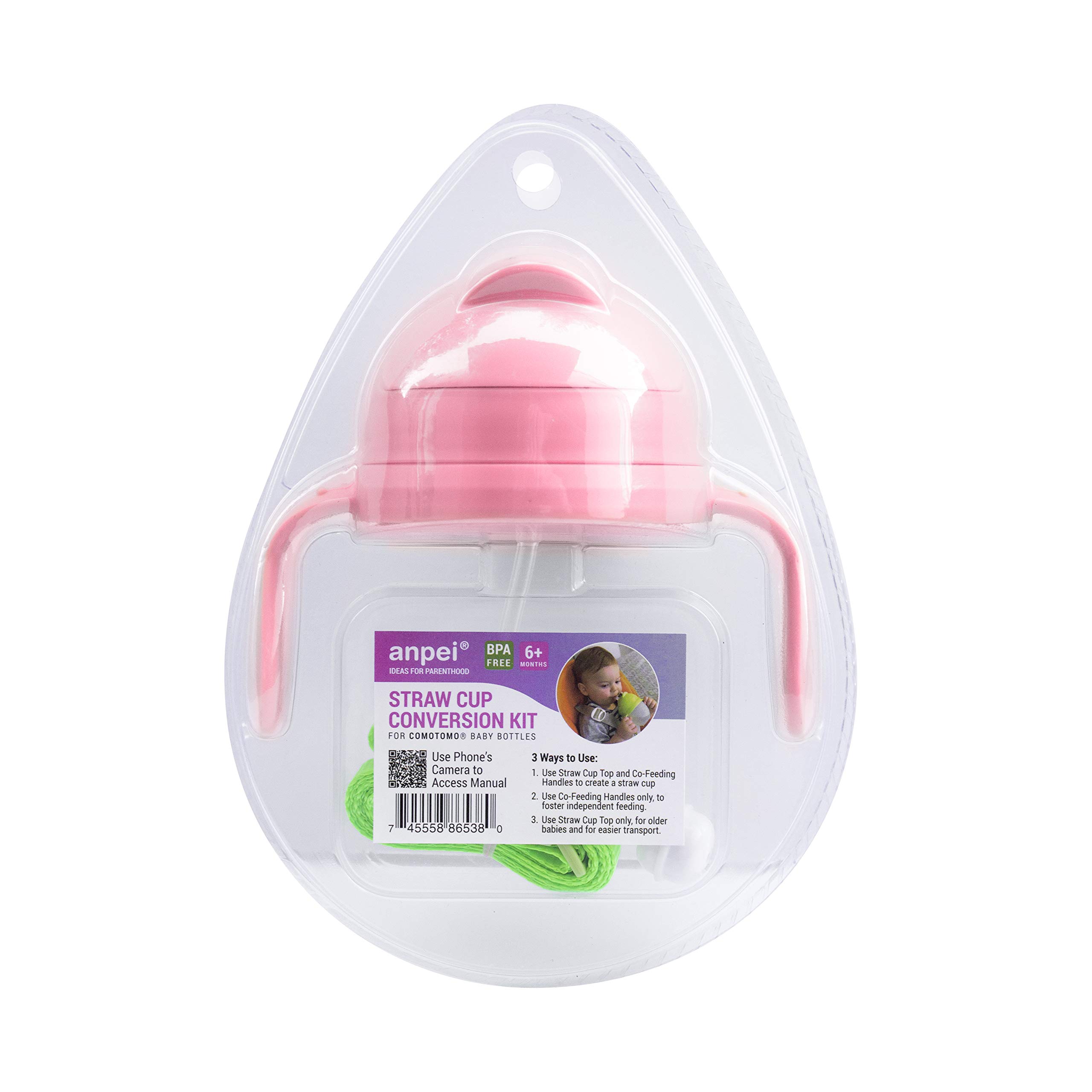 Comotomo Baby Bottle 3-in-1 Straw Sippy Cup Conversion Kit - Weighted Straw for 5oz & 8oz Bottles (Pink) | Leakproof Toddler Drinking Accessories for Home, Travel & Daycare