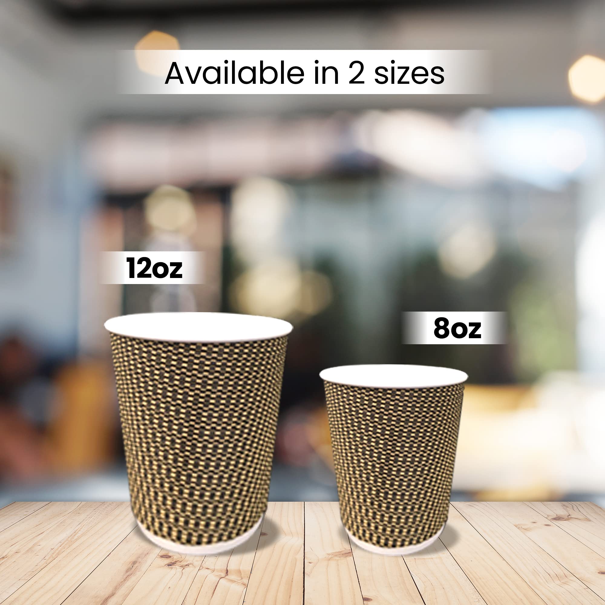 500 Pack 12 oz Gold Disposable Paper Cups - Ripple Wall Design, Insulated Hot Beverage Cups, Eco-Friendly & Recyclable for Coffee, Tea, Parties, Office, and Events