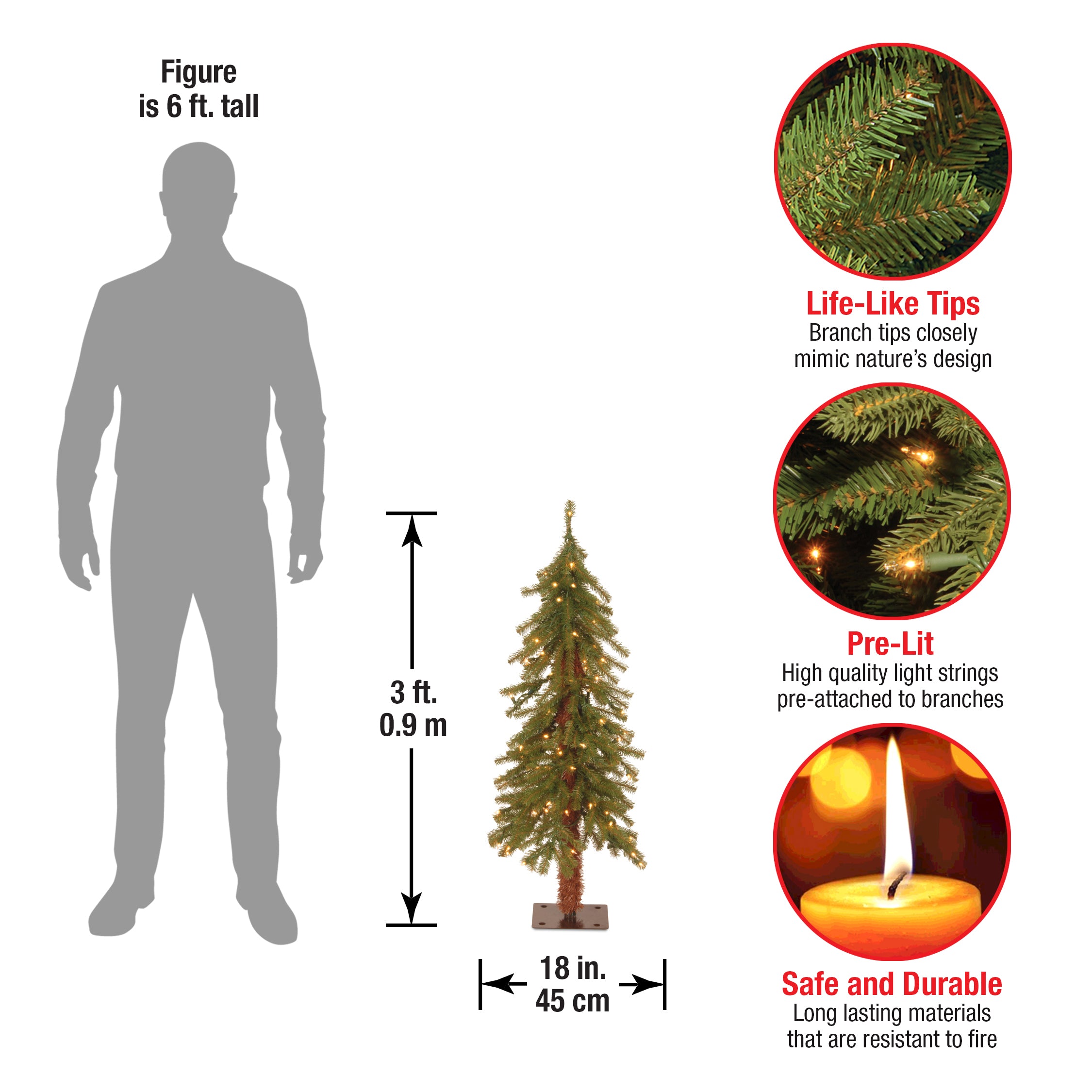 3 ft. Pre-Lit Artificial Hickory Cedar Christmas Tree with Clear LED Lights - Perfect for Home, Office, and Holiday Decorations