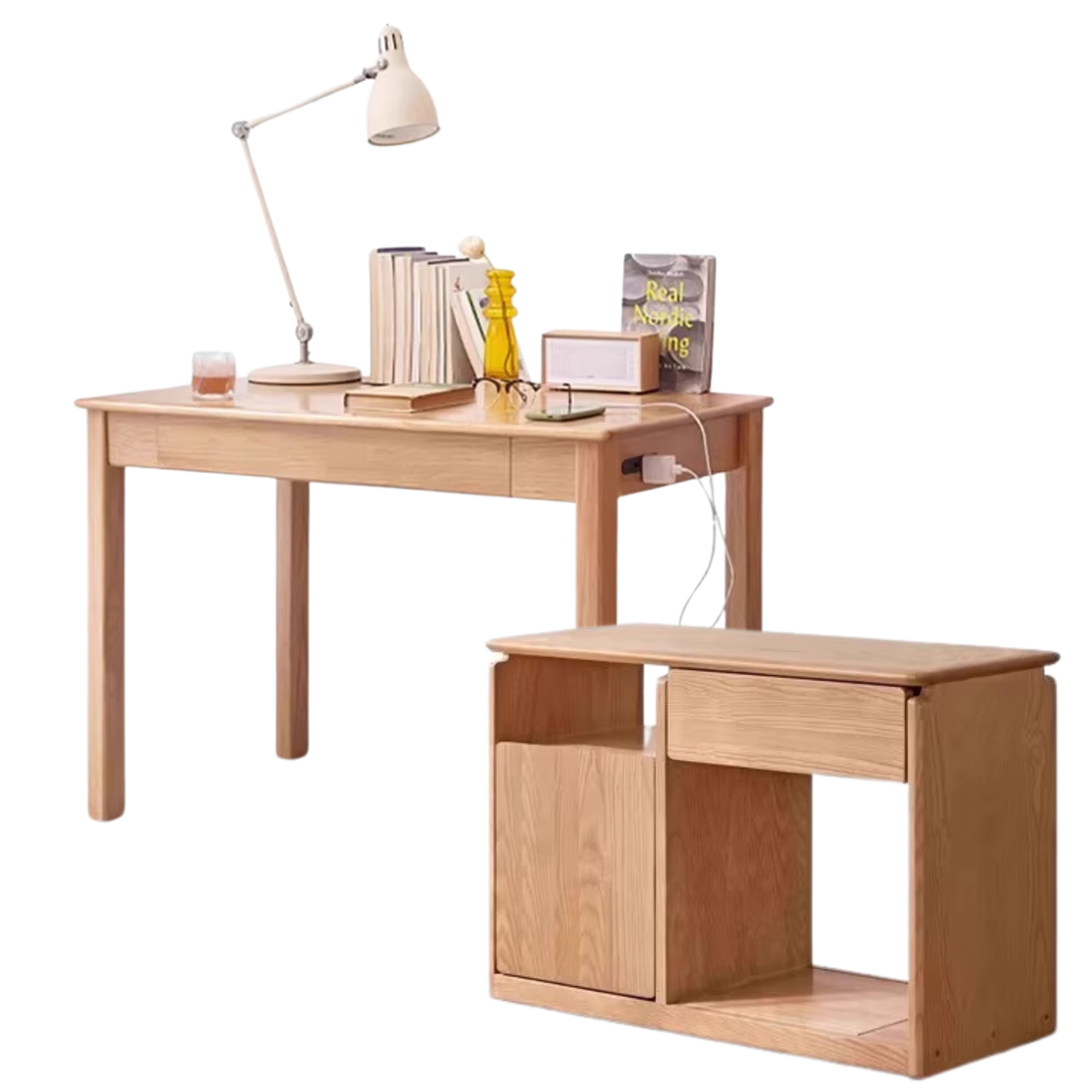 Premium Solid Oak & Ash Wood USB Office Desk - Modern Home & Workspace Furniture for Productivity & Organization | Perfect for Remote Work, Study & Office Setup