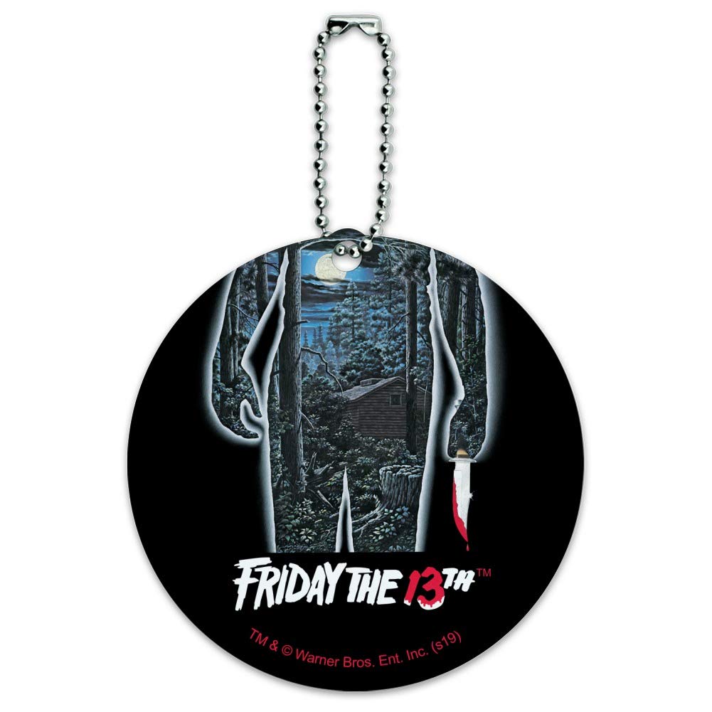 Friday The 13th Horror Movie Themed Round Luggage ID Tag - Durable Suitcase Handle Tag for Carry-On Bags - Perfect for Travel, Horror Fans & Halloween Costume Accessories