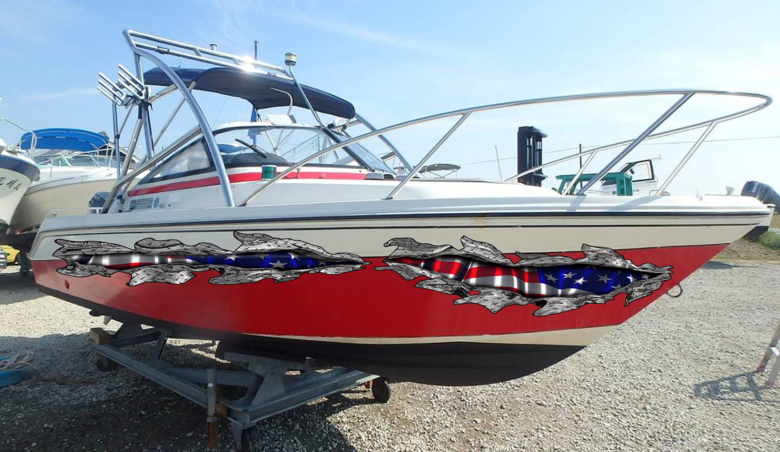 3D US Flag Ripped Metal Boat Vinyl Decal - American Pride Boat Wrap (10x60 Inch) | Full Color USA Flag Boat Sticker & Graphics for Marine Decoration | Perfect for Boats, Yachts, and Watercraft Patriotism Display