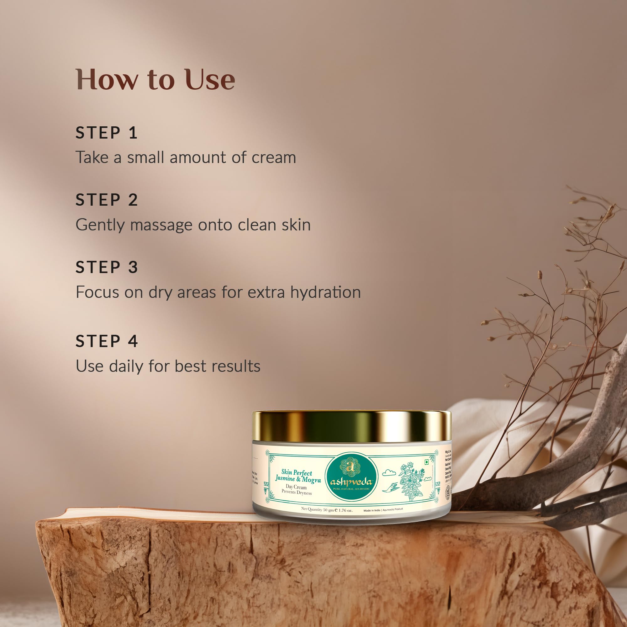 **Ashpveda Ayurvedic Skin Perfect Jasmine & Mogra Day Cream – Natural UVA/UVB Sun Protection, Chemical-Free SPF Cream for Women & Men (50g) | Daily Moisturizer for Glowing Skin**