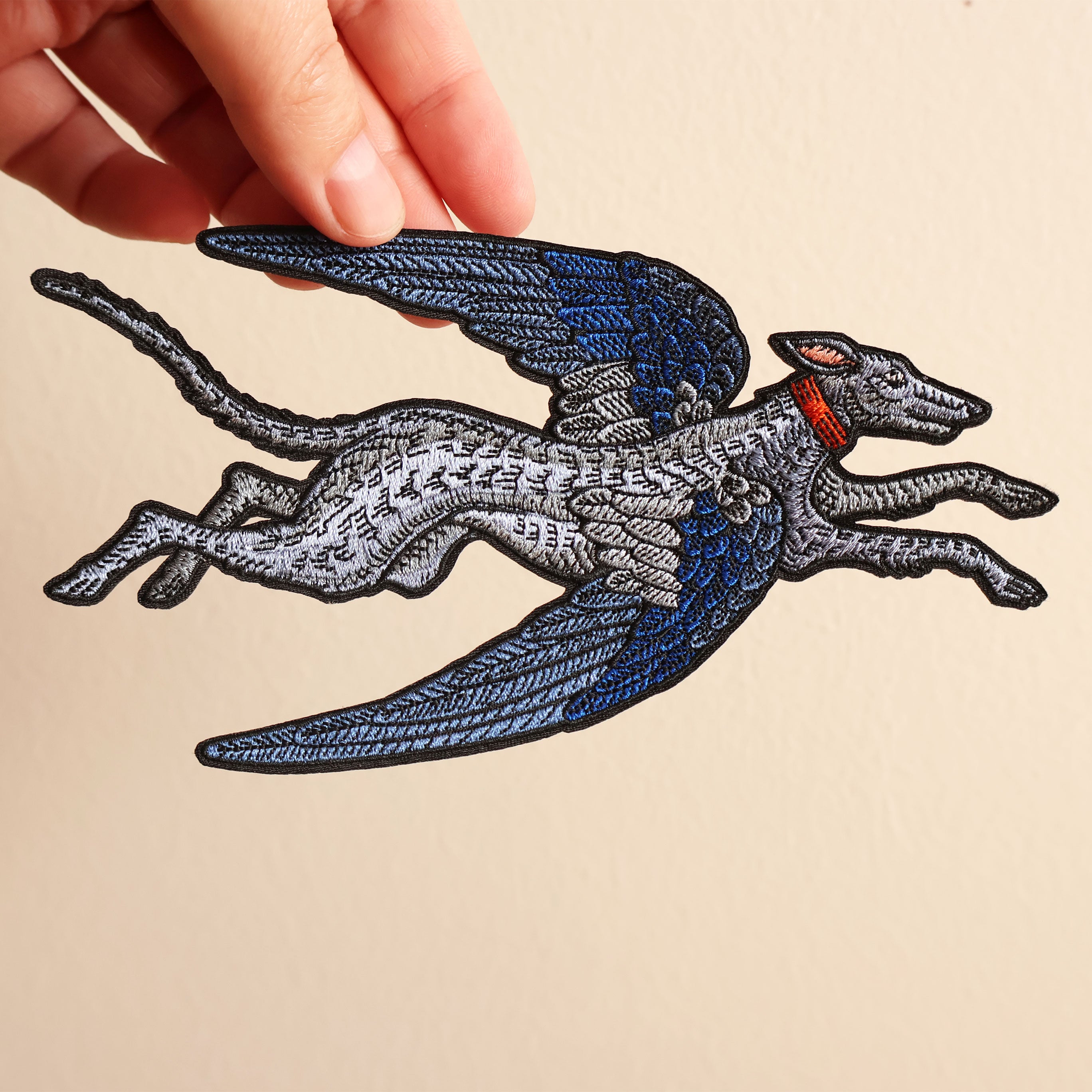 House of Hawks BLUE Flying Hound Embroidered Fabric Patch - Iron-On or Sew-On Applique for Jackets, Bags & DIY Crafts