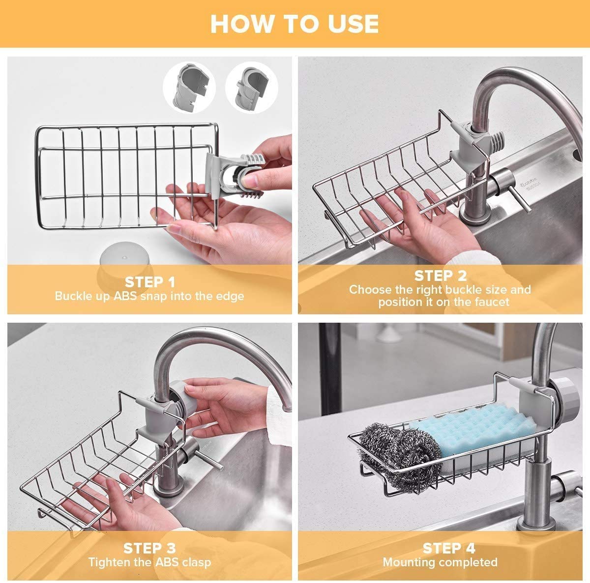 MobFest® Adjustable Stainless Steel Faucet Storage Rack - Rustproof Sink Organizer for Kitchen & Bathroom - Perfect for Soap, Sponges, Shampoo, Towels - Ideal for Small Space Organization Near Sink or Countertop