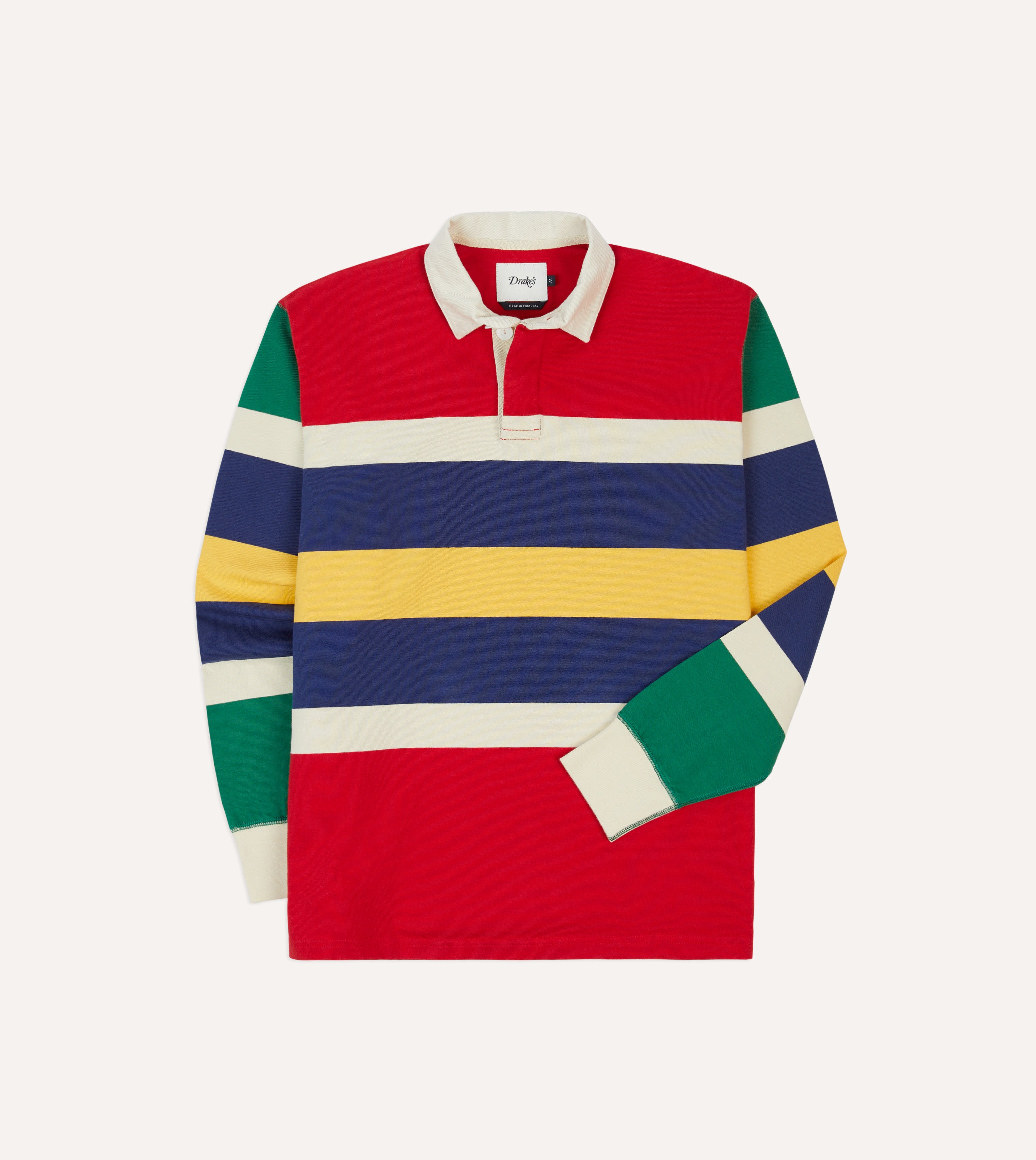 Men's Red, Yellow & Navy Striped Cotton Rugby Shirt - Classic Casual Sporty Polo for Rugby, Golf & Outdoor Activities