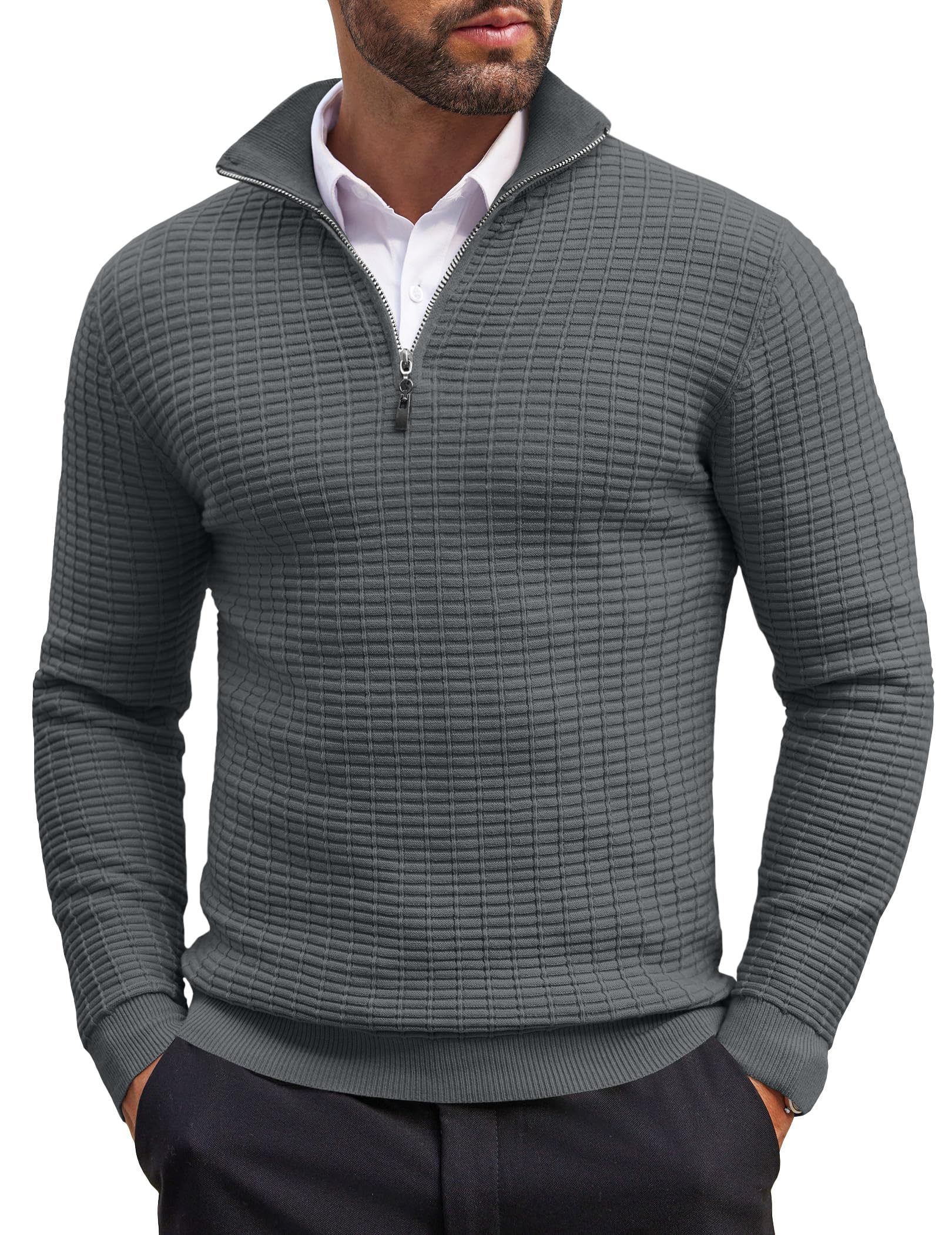 COOFANDY Men's Slim Fit Lightweight Cotton Quarter Zip Sweater - Breathable Mock Neck Pullover for Casual Wear, Office & Outdoor Activities