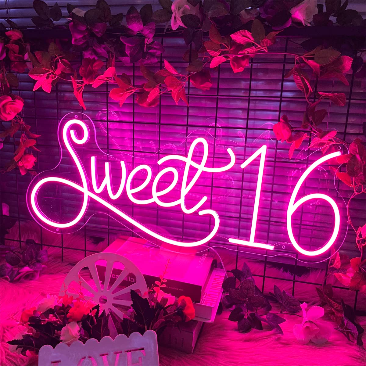 Sweet 16 Neon Sign - Pink LED Wall Decor for Bedroom, Birthday Party & Gifts | 20x8 Inch Happy Birthday Light Sign for Women, Girls | Perfect for Sweet Sixteen Celebrations, Room Decor & Special Occasions