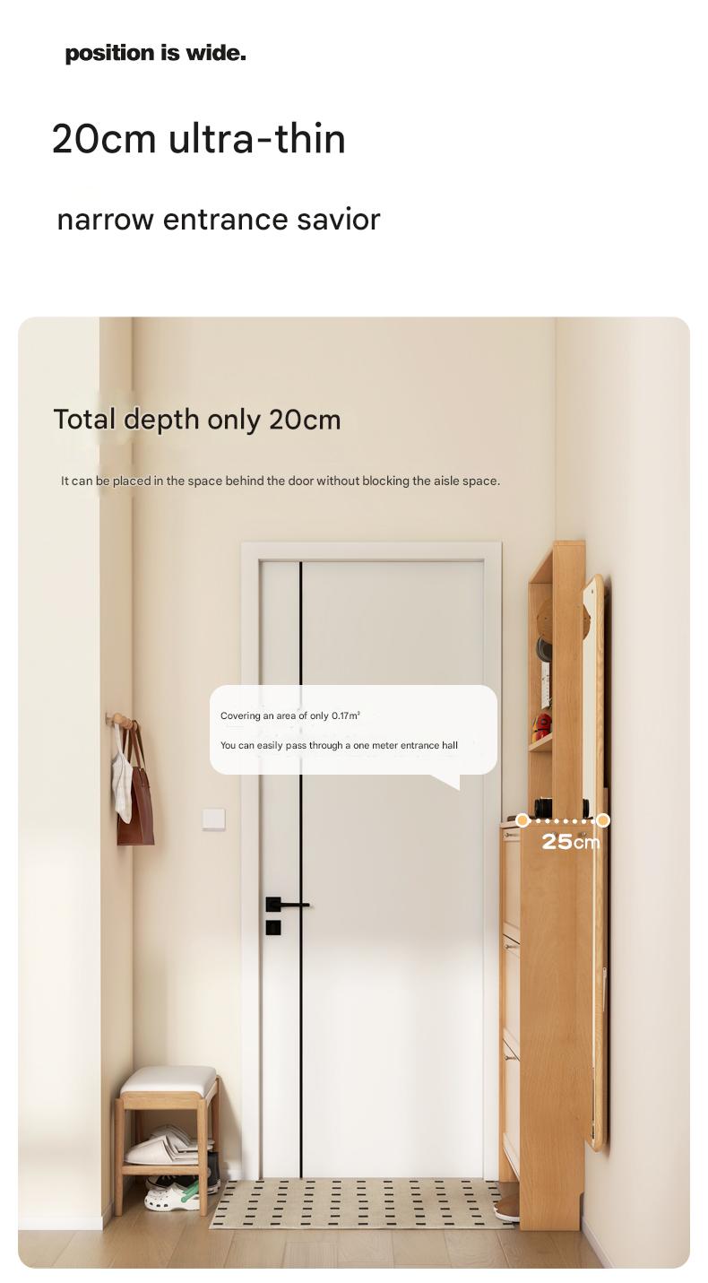Beech Solid Wood Ultra Thin Flip Shoe Cabinet - Space Saving Shoe Storage for Entryway, Closet & Small Apartments