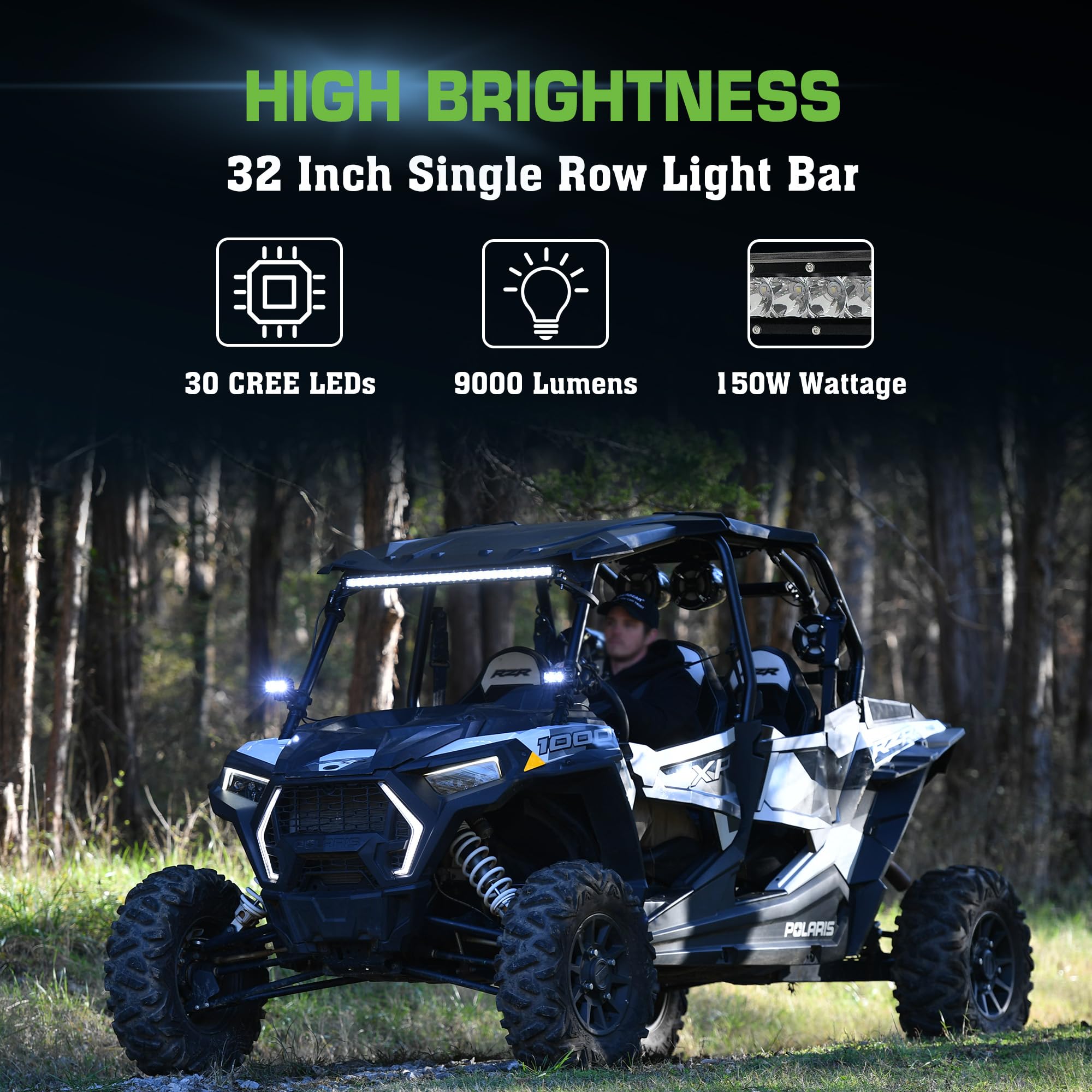 32 Inch 150W LED Spot Flood Light Bar - Waterproof Off Road Driving Lights with Flood Beam for Trucks, Jeeps, ATVs, UTVs, Tractors & Boats (12-60V) - Perfect for Night Off-Roading, Camping & Emergency Lighting