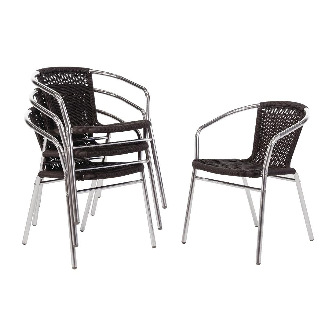 4-Piece Black Aluminum and Wicker Outdoor Patio Chairs Set (735x530x850mm) - Durable Garden, Poolside & Backyard Furniture for Relaxing