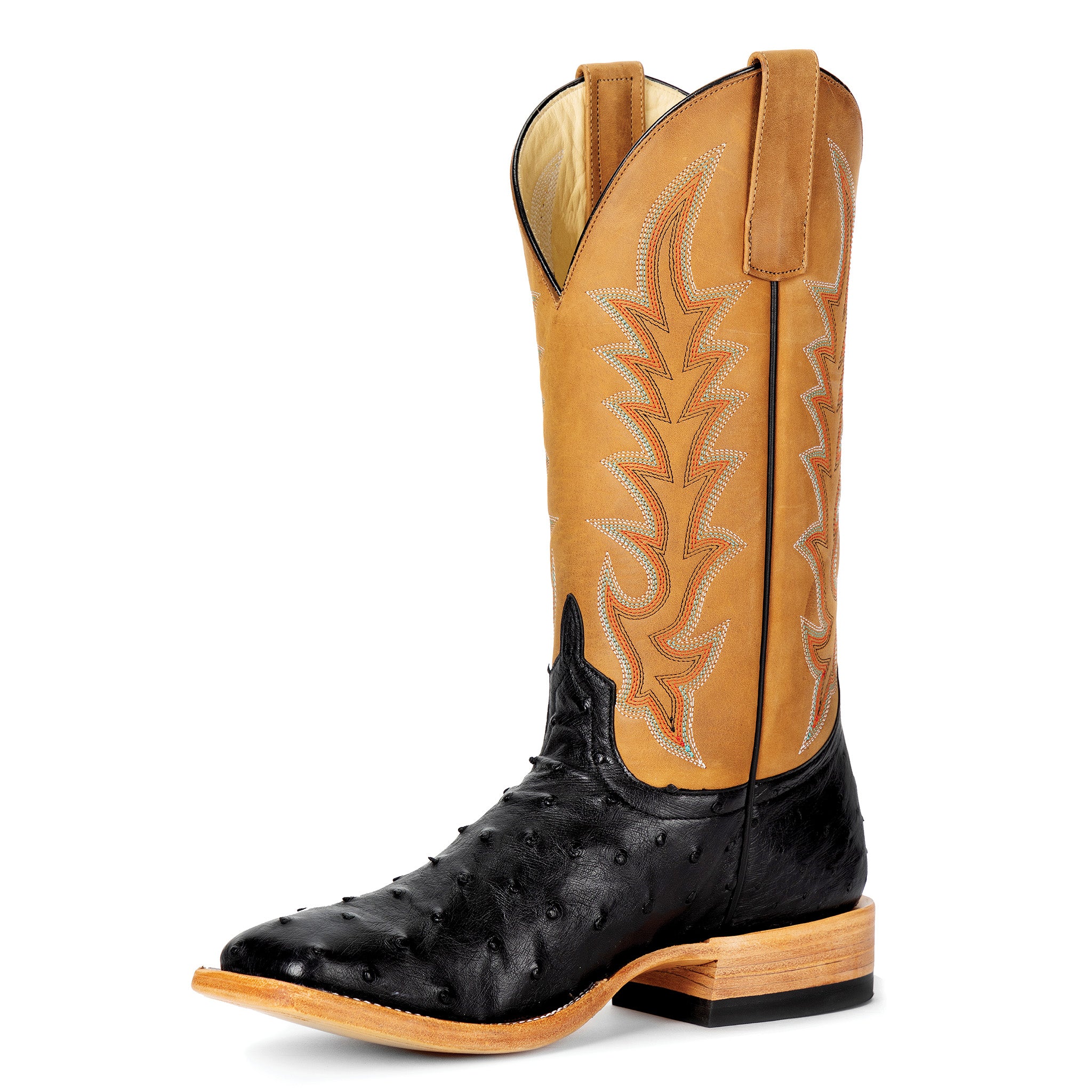 Anderson Bean Women's Black Full Quill Ostrich & Honey Cowboy Boots - Stylish Western Footwear for Rodeo, Country Dancing & Casual Wear