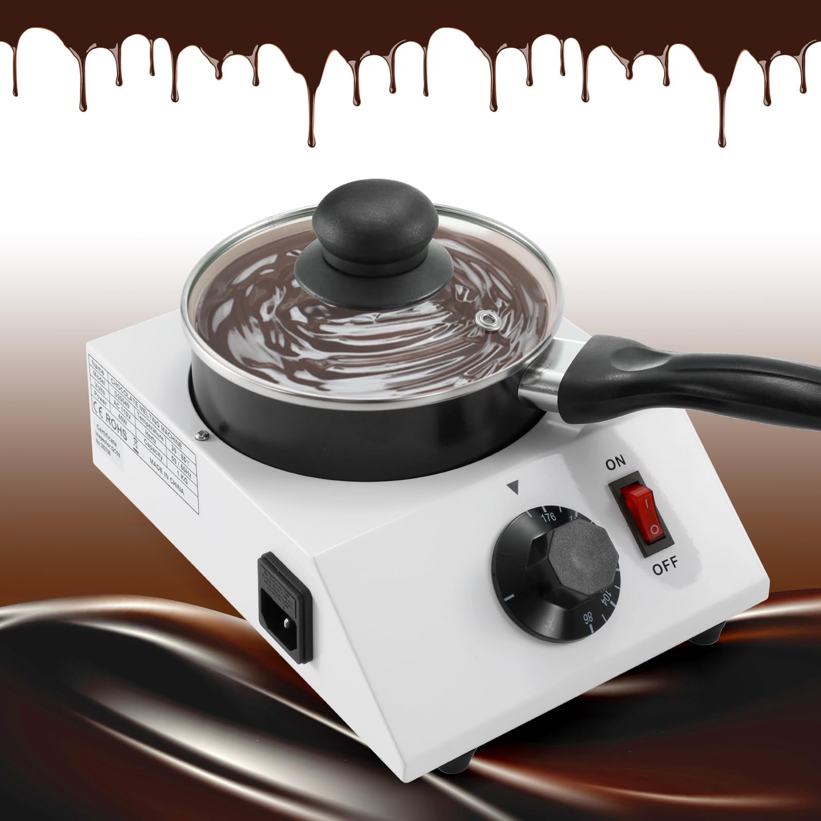 Premium Commercial Chocolate Melting Pot - Electric Chocolate Tempering Machine for Chocolate, Butter, Cheese, Cream & Candy - Ideal for Bakeries, Cafes & Home Dessert Making (Single Pot)