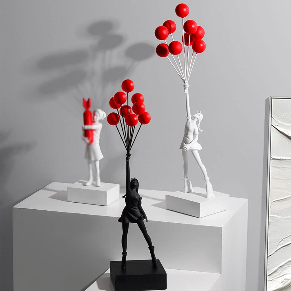 Balloon Girl Statue - Nordic Style Desktop Ornament for Home, Living Room, TV Cabinet & Entrance Decor | White Sculpture for Creative Interior Design & Gift Giving