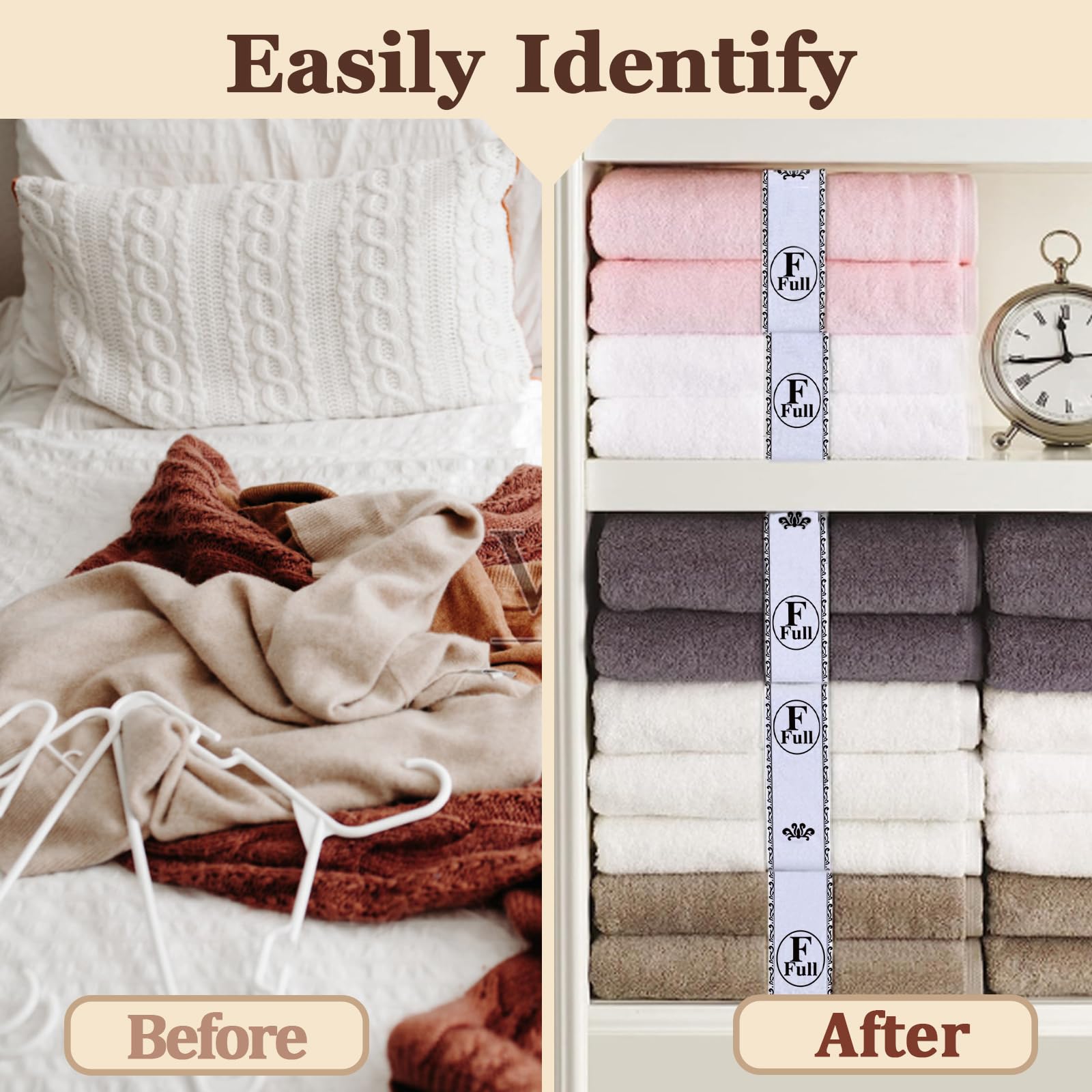 Upgraded 6-Pack Elastic Bed Sheet Organizer Bands - Closet Storage Labels for Bedding, Linens & Sheets - Perfect for Home Organization & Space Saving in Closets, Drawers & Shelves