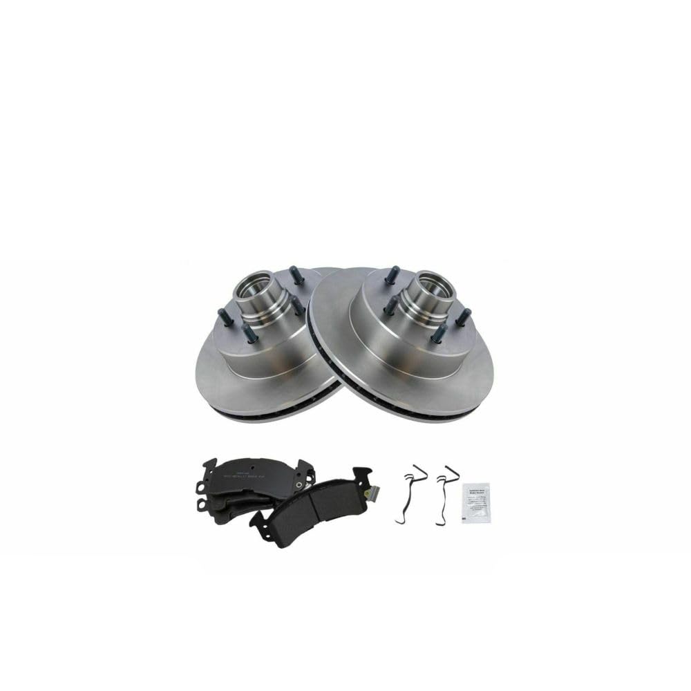 2-Piece Disc Brake Rotor & 4-Piece Semi-Metallic Front Brake Pad Set with Grease & Hardware Kit - Compatible with Chevy Astro 1990-2002 & GMC Safari 1990-2002 - Perfect for Smooth Braking & Vehicle Maintenance
