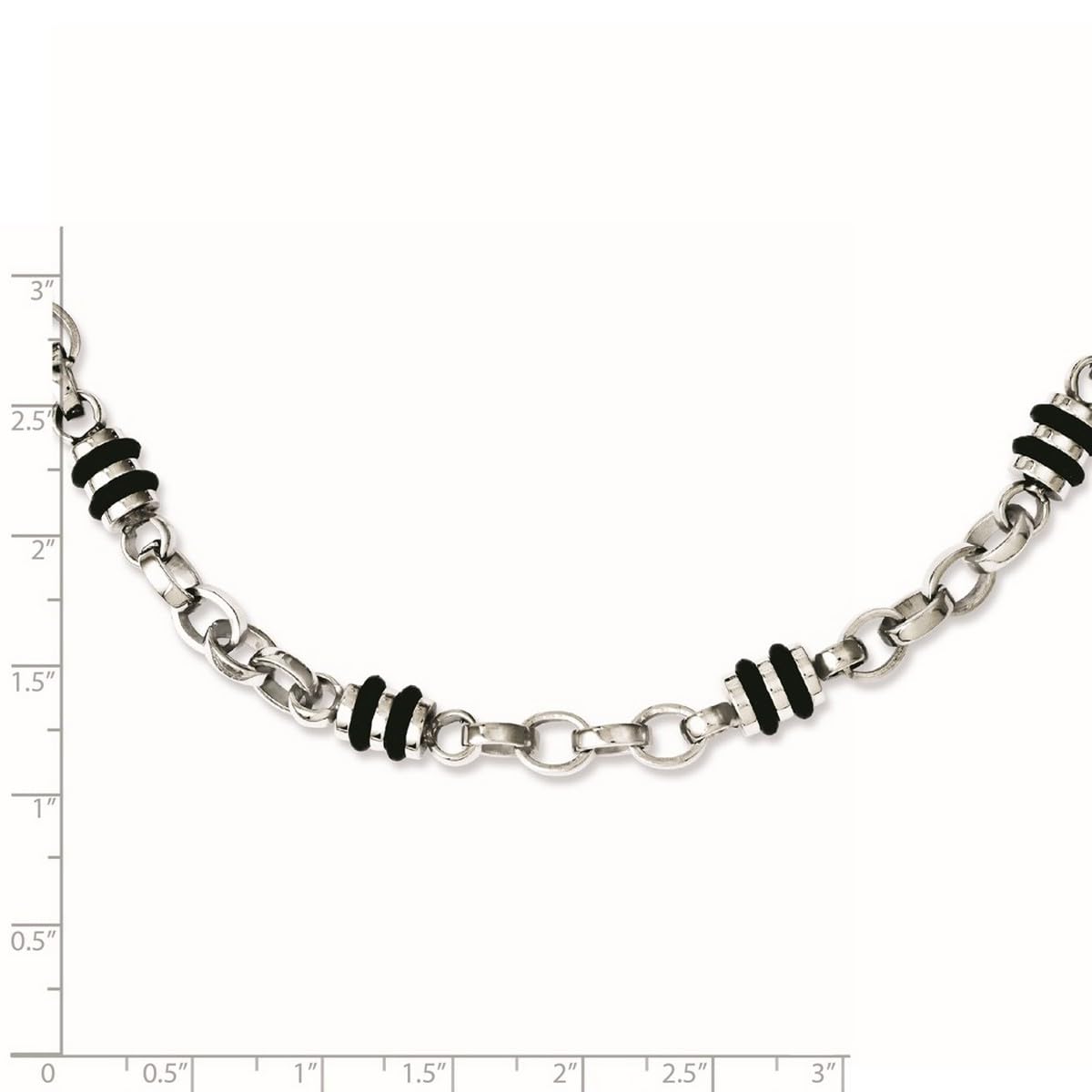 Stainless Steel Polished Lobster Clasp & Rubber Accent Barrel Link Necklace for Women - 22 Inch 6mm Wide Elegant Pendant Chain - Perfect for Casual Wear, Office & Evening Outfits