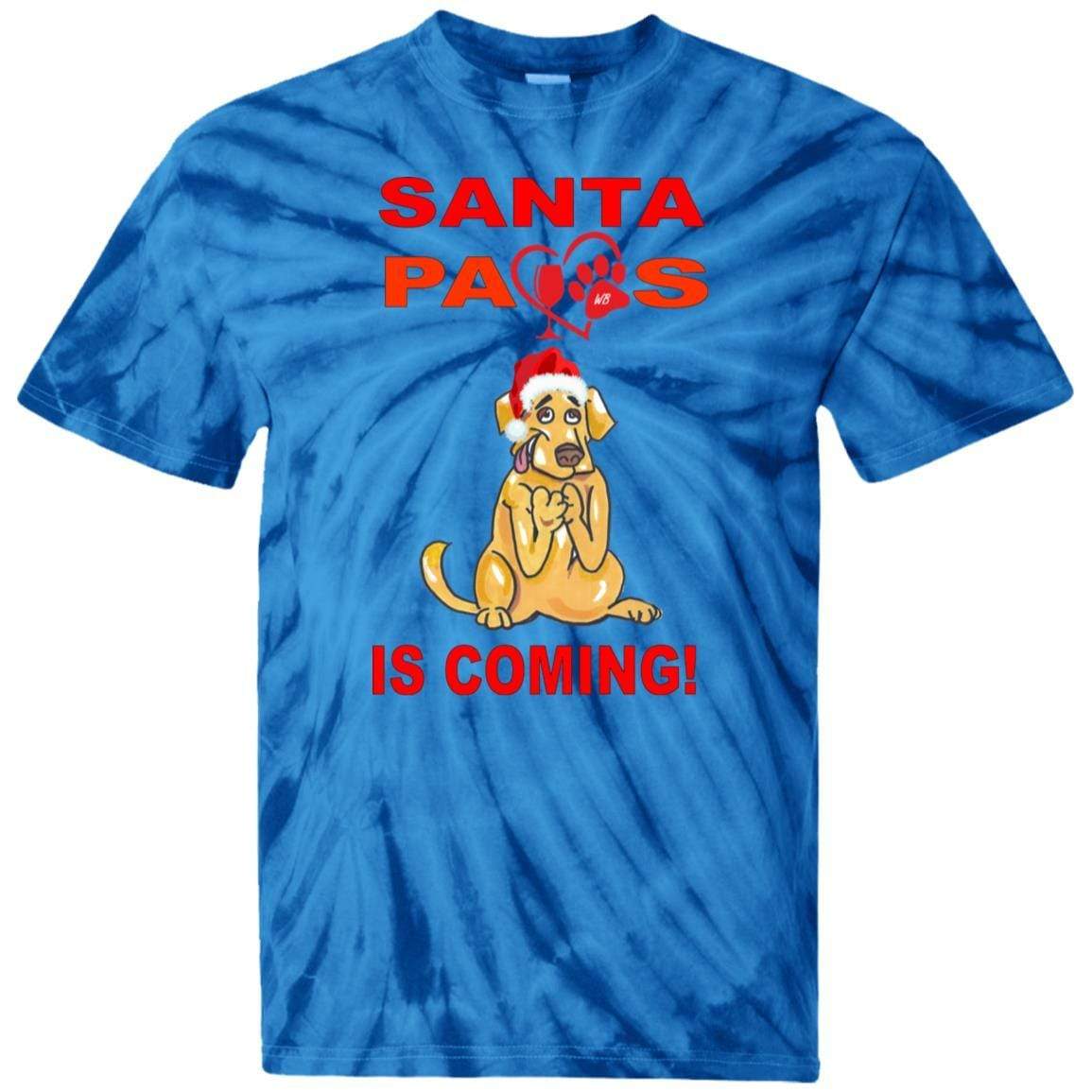 Santa Paws Is Coming Tie Dye Youth T-Shirt | Cute Holiday Dog Christmas Tee for Kids | Perfect for Family Photos & Festive Gatherings