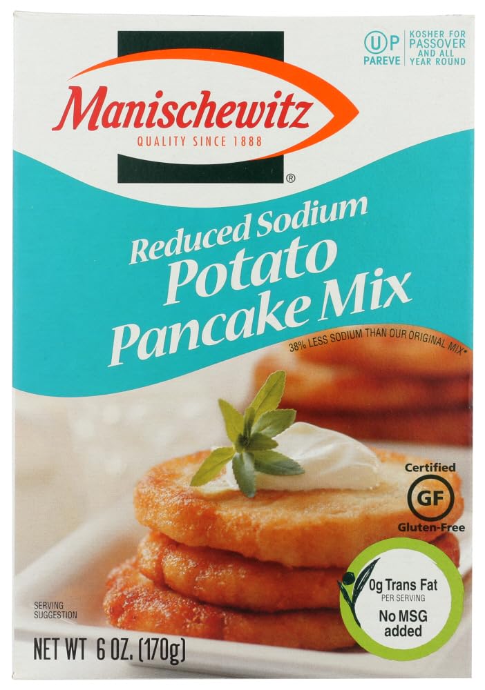Manishewitz Low Sodium Potato Pancake Mix - 6 Oz (Pack of 12) | Gluten Free Kosher Latkes for Hanukkah & Jewish Holidays | Easy Homemade Breakfast & Side Dish