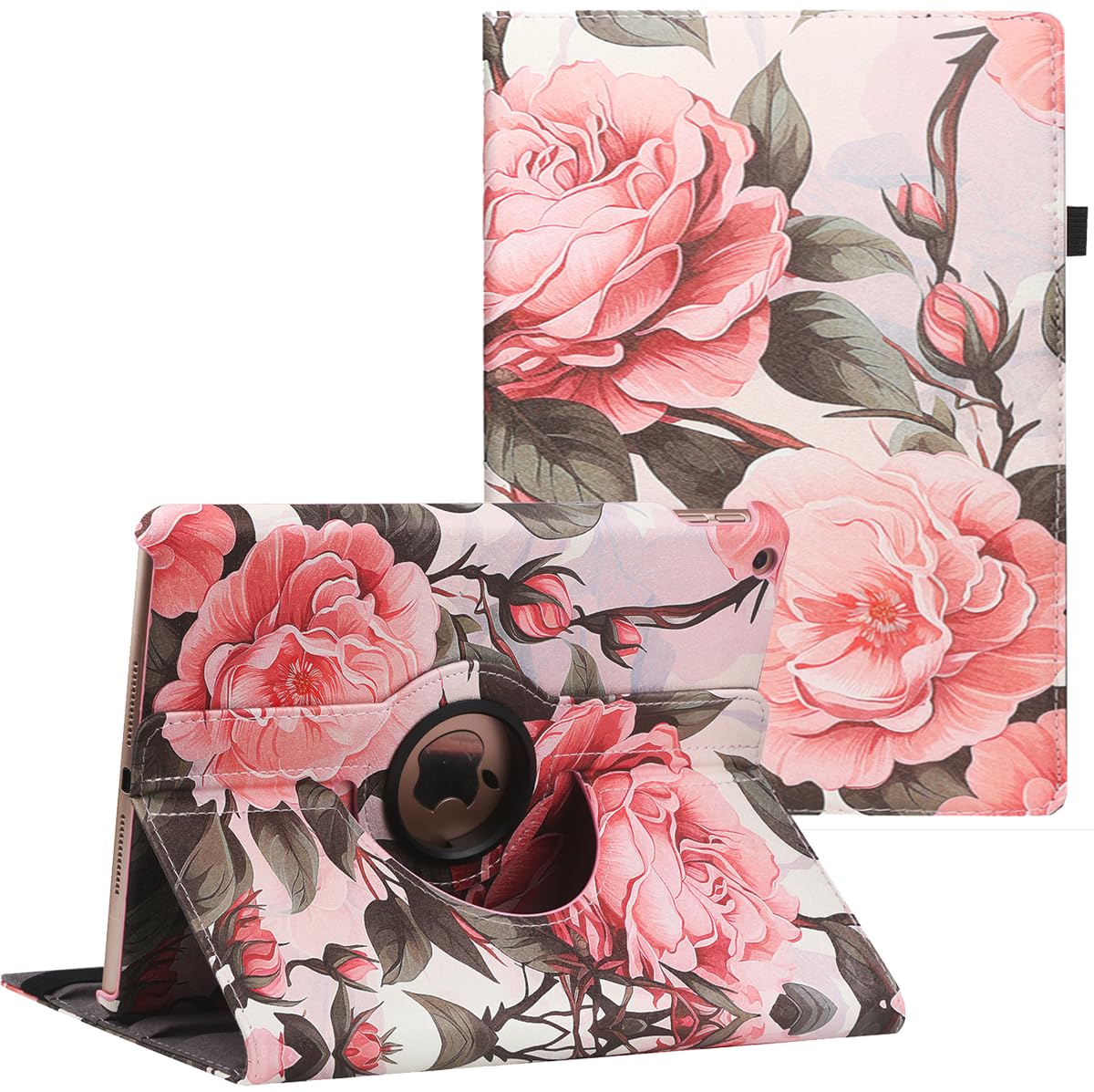 360° Rotating Stand Smart Case for iPad 9.7 inch (5th/6th Gen) & iPad Air 2 - Protective Cover with Auto Sleep/Wake Function | Perfect for Work, Study & Travel (Pink Peony)