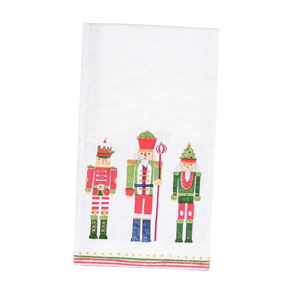 Caspari March of The Nutcrackers Holiday Paper Guest Towels & Christmas Napkins - 15 Pack | Festive Dinner Party & Holiday Table Decor