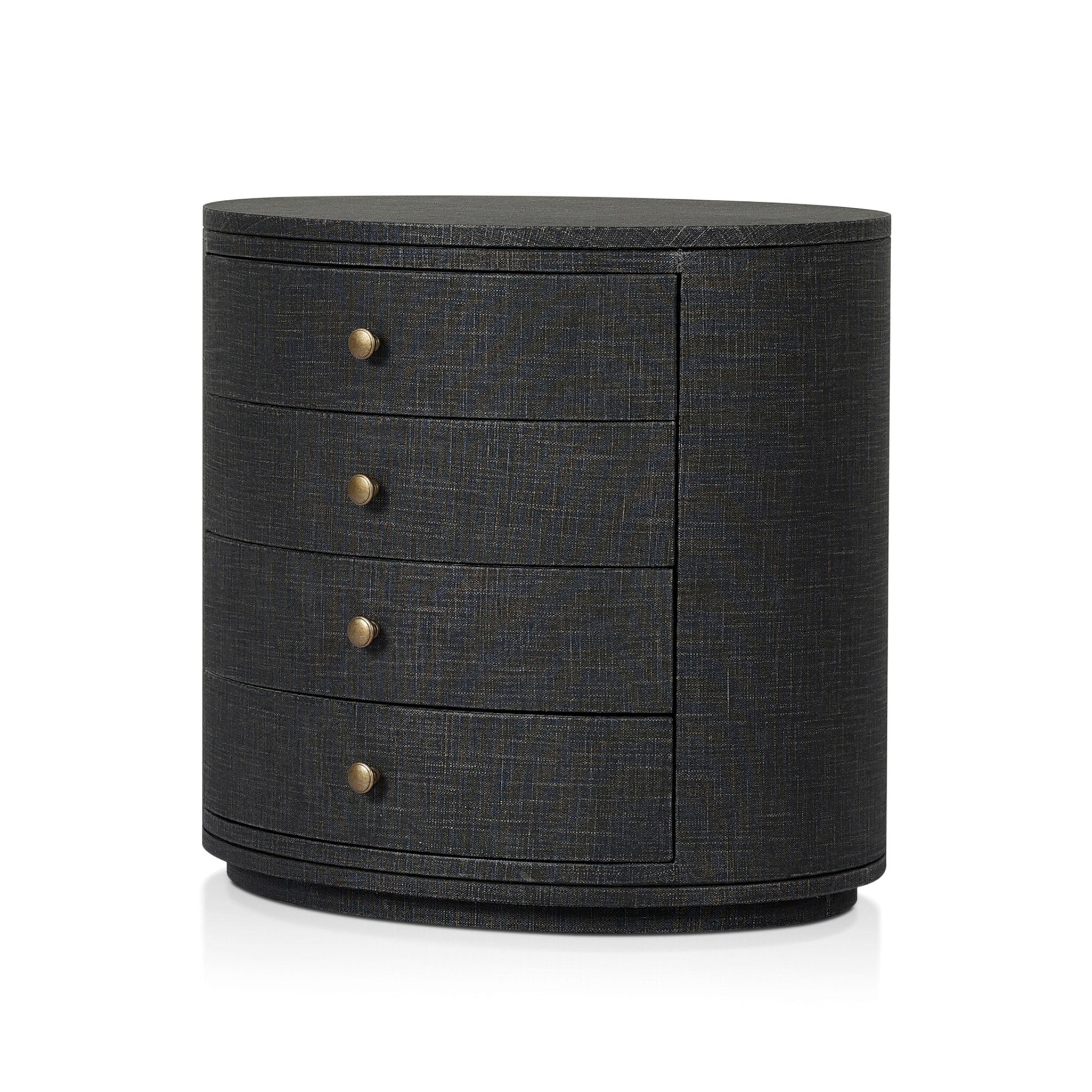 Amelia Oval Nightstand with Black Linen Finish - Modern Bedside Table for Bedroom, Living Room, or Guest Room Decor
