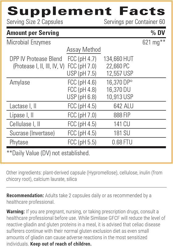 Integrative Therapeutics Similase GFCF Digestive Enzyme Supplement for Gluten & Casein Sensitivity - Supports Gut Health & Digestion for Adults & Kids - Perfect for Mealtime & Dietary Support