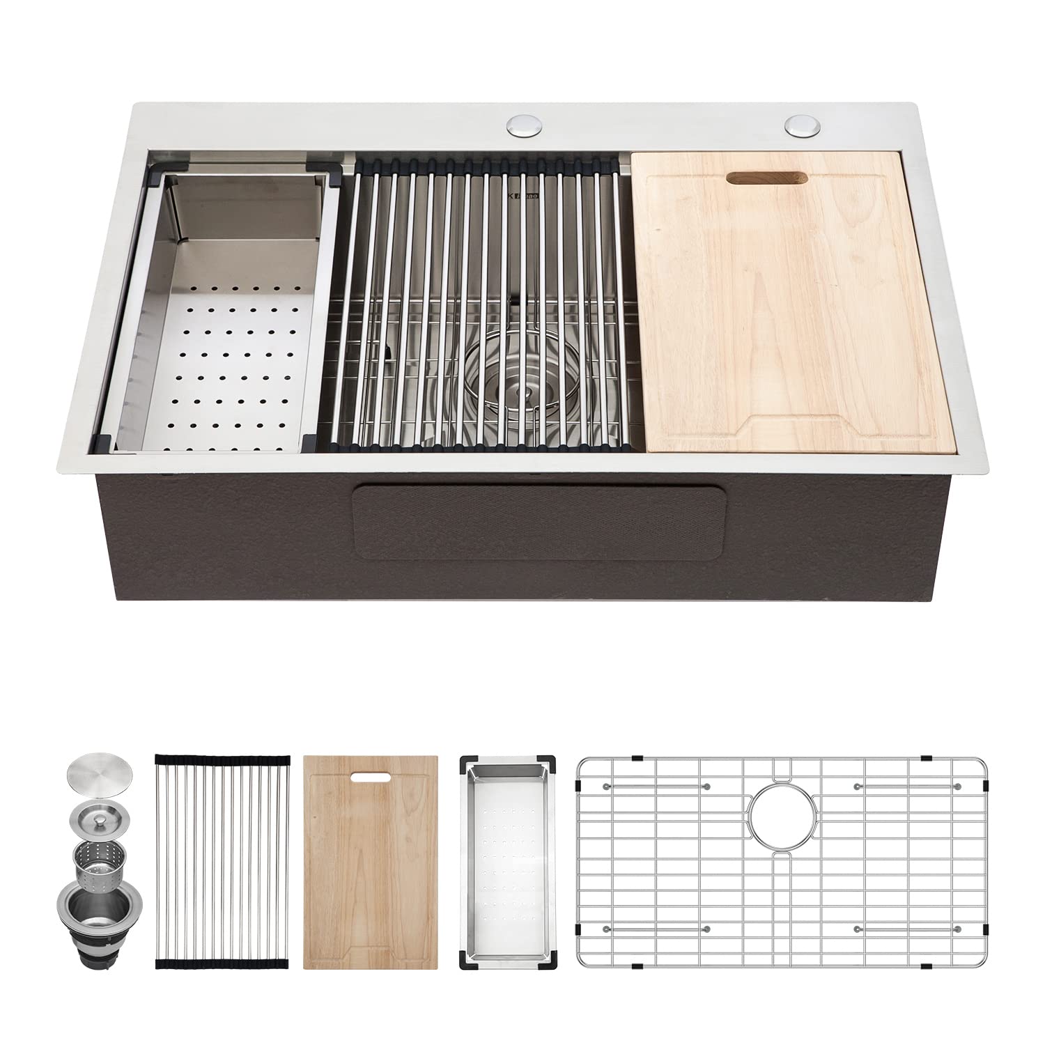 33 Inch Drop-In Stainless Steel Kitchen Sink - 16 Gauge Single Bowl Topmount Sink with Ledge Workstation & Accessories | Perfect for Food Prep, Dishwashing & Modern Kitchen Renovations