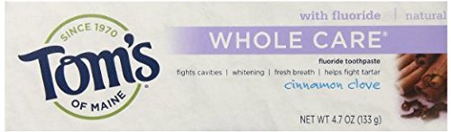 Tom's of Maine Natural Whole Care Fluoride Toothpaste - Cinnamon Clove Flavor, 3 Pack | Fresh Breath & Cavity Protection for Daily Oral Care
