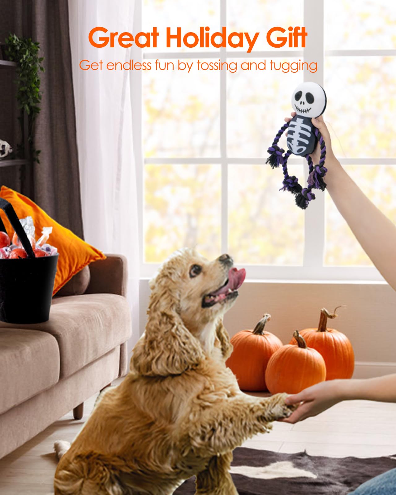 UNISE Halloween Squeaky Dog Toys - Plush Chew Toys for Puppies & Dogs - Fun for Boredom & Teething Relief